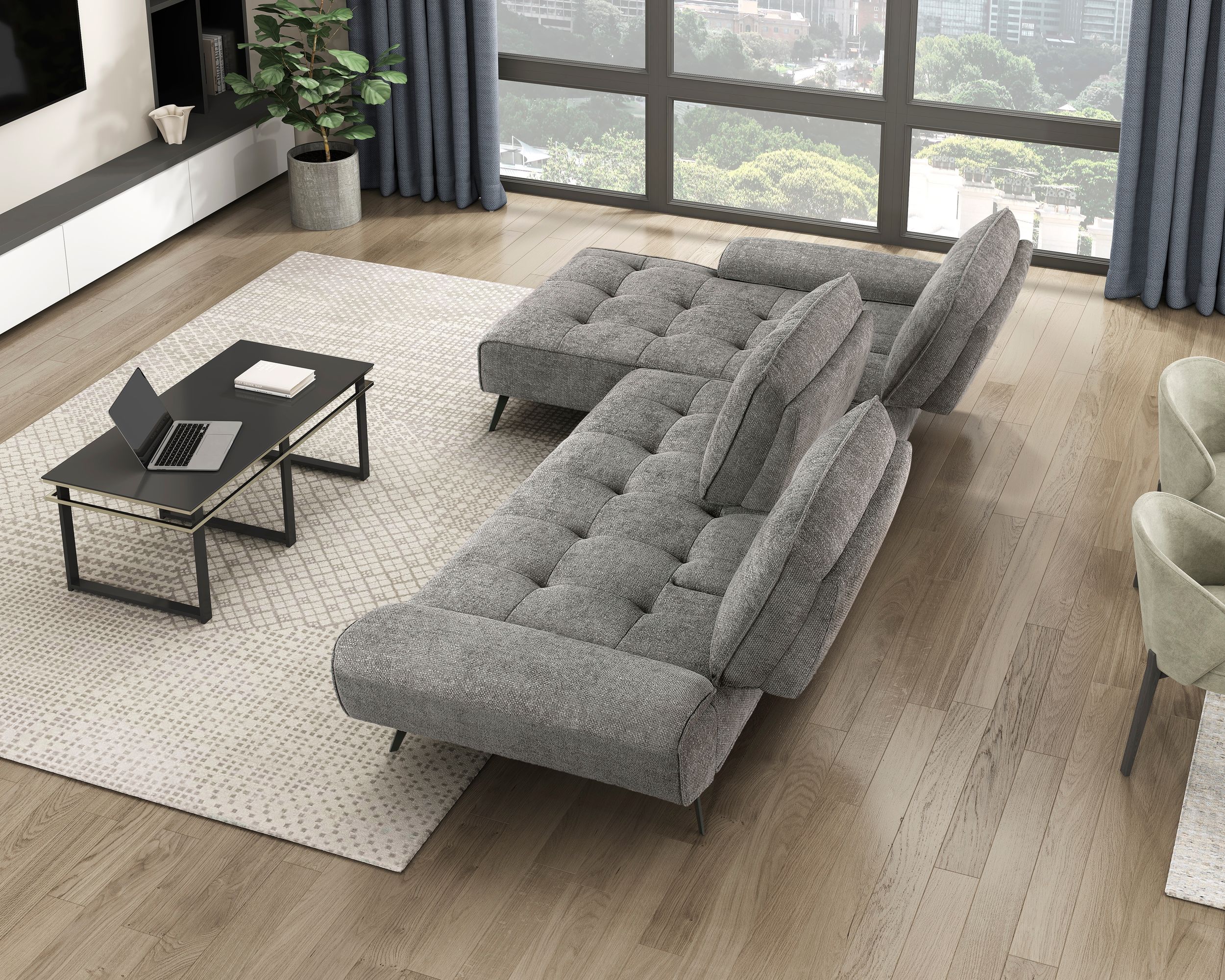 Dominic Chenille 2‑Piece Sectional with Left Chaise & Dual‑Position Backs for Adjustable Seat Depth