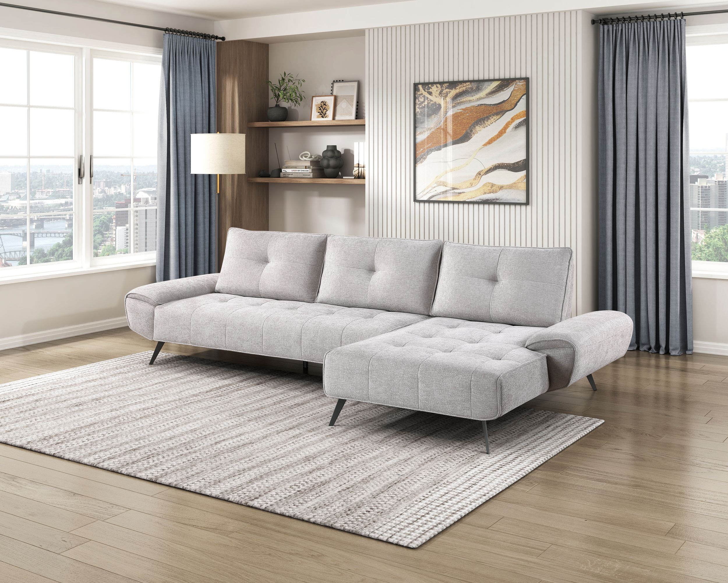 Dominic Chenille 2‑Piece Sectional with Right Chaise & Dual‑Position Backs for Adjustable Seat Depth