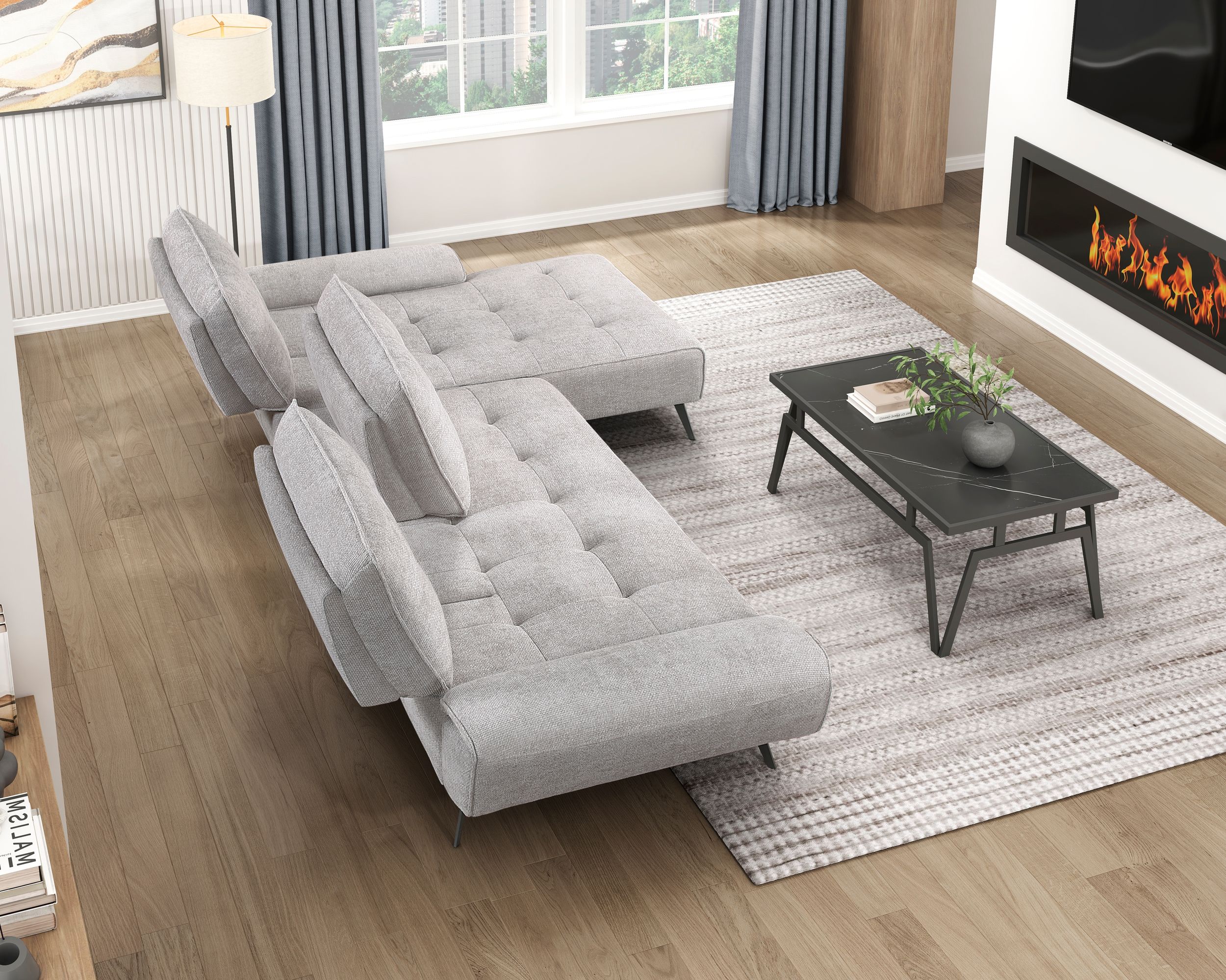 Dominic Chenille 2‑Piece Sectional with Right Chaise & Dual‑Position Backs for Adjustable Seat Depth