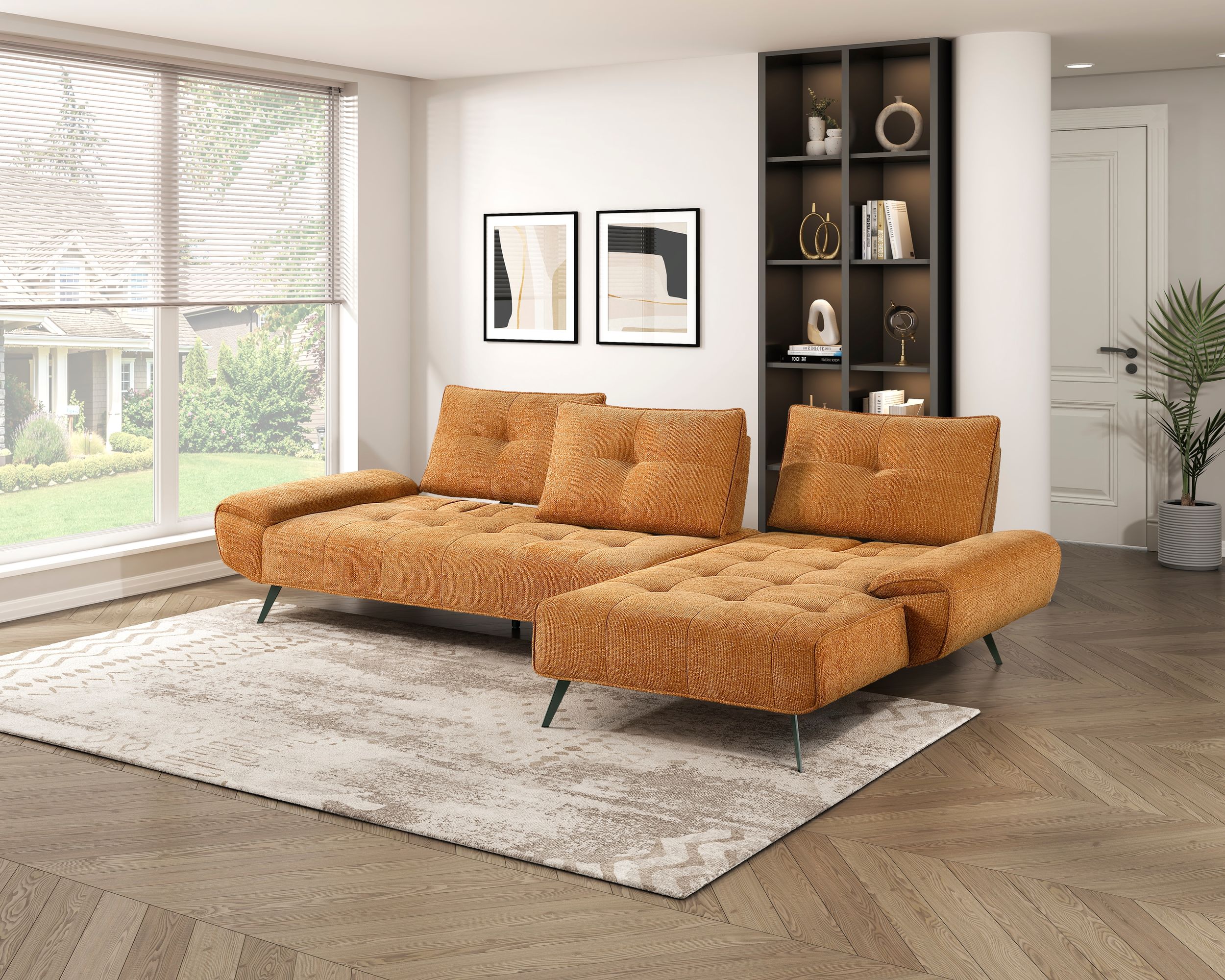 Dominic Chenille 2‑Piece Sectional with Right Chaise & Dual‑Position Backs for Adjustable Seat Depth