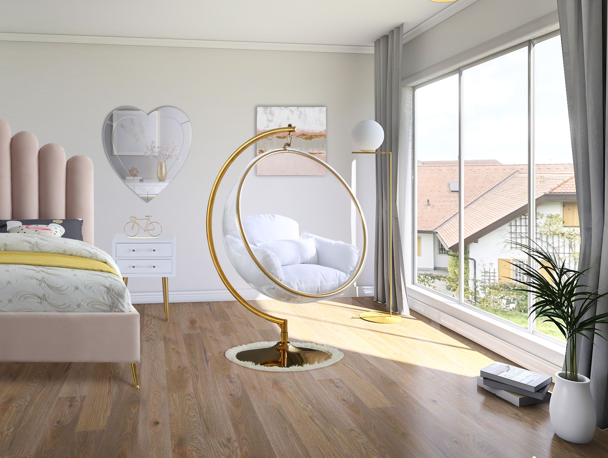 Luna Acrylic Swing Bubble Accent Chair with Metal Base