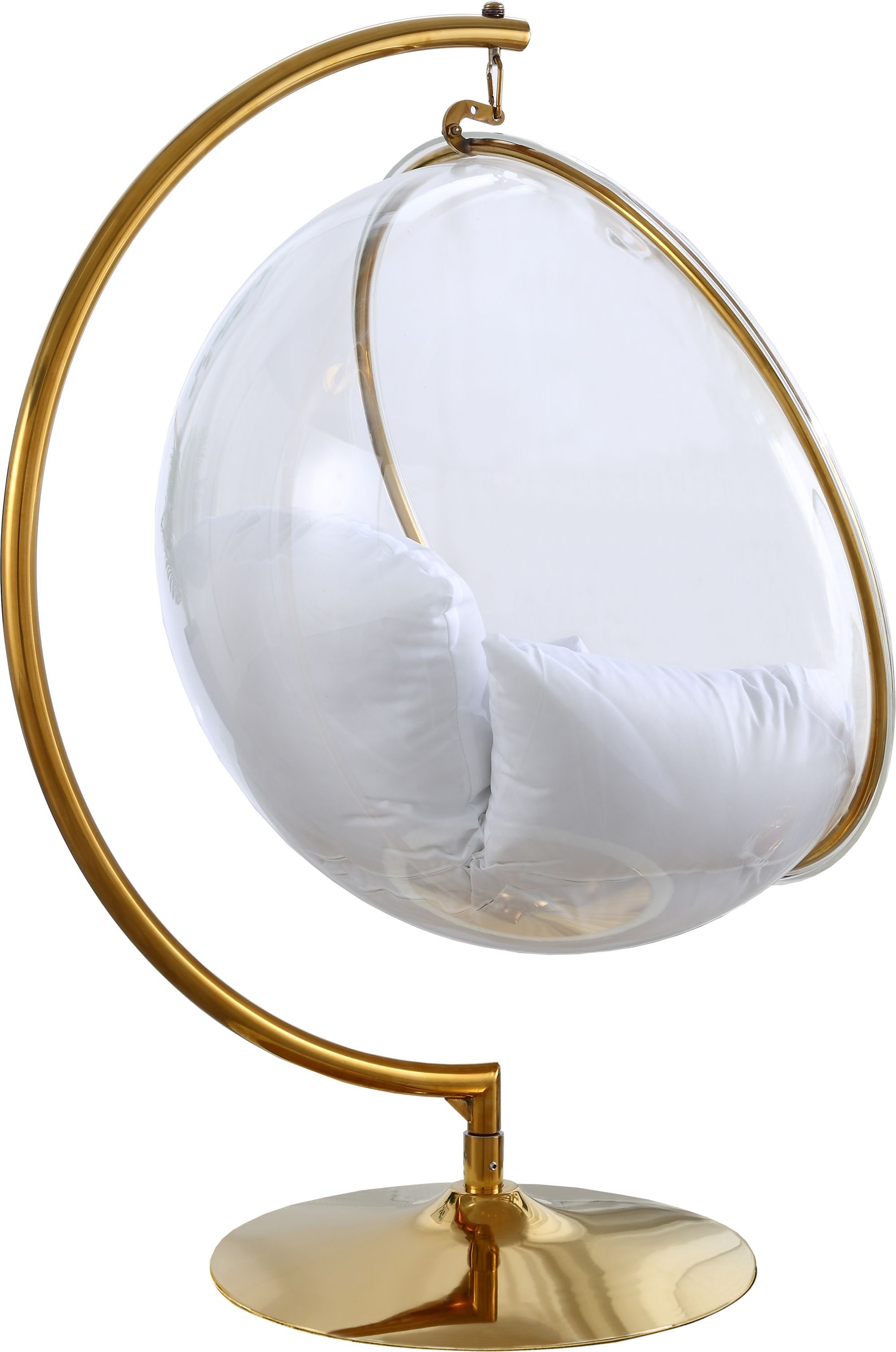 Luna Acrylic Swing Bubble Accent Chair with Gold Metal Base