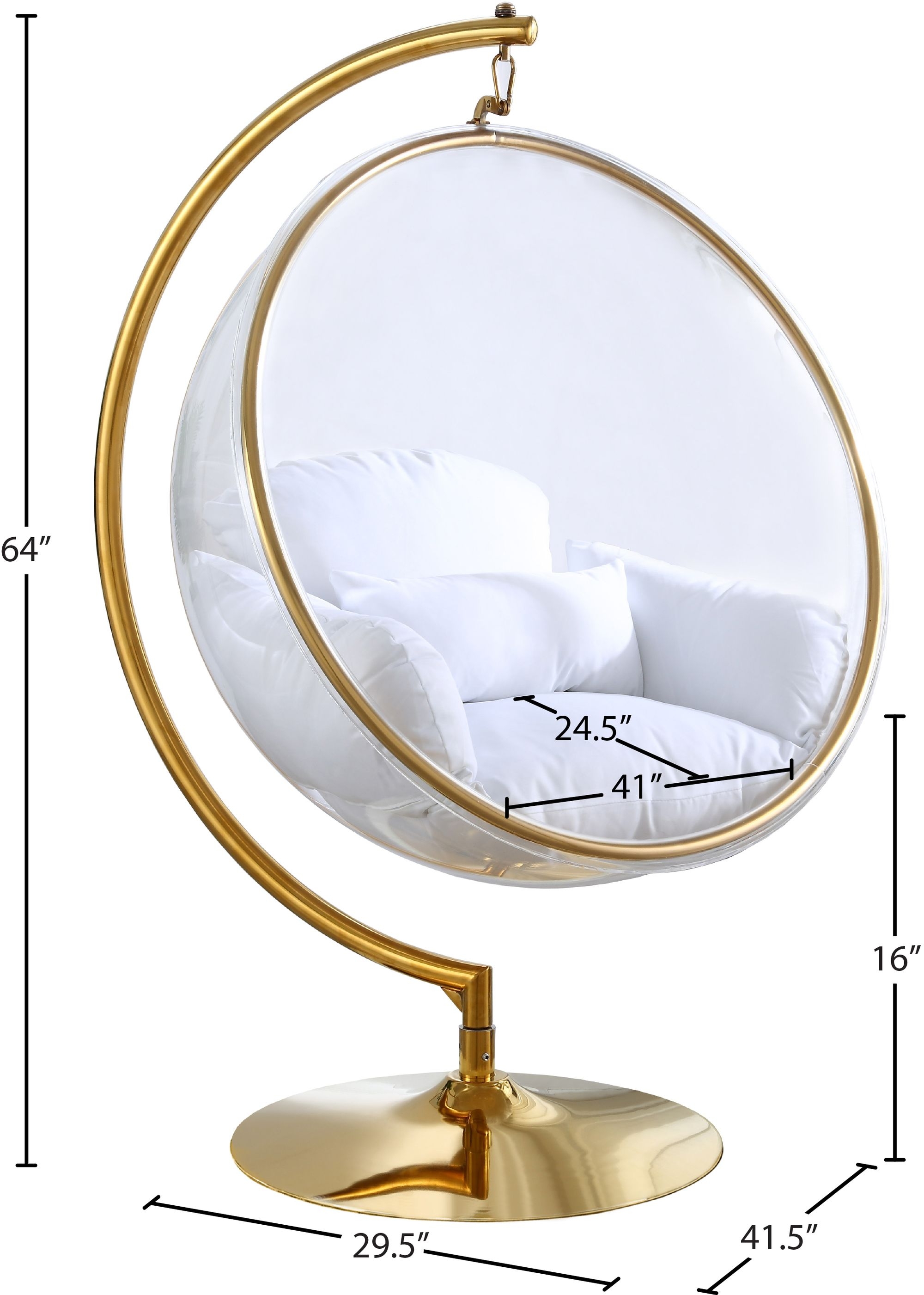 Luna Acrylic Swing Bubble Accent Chair with Metal Base