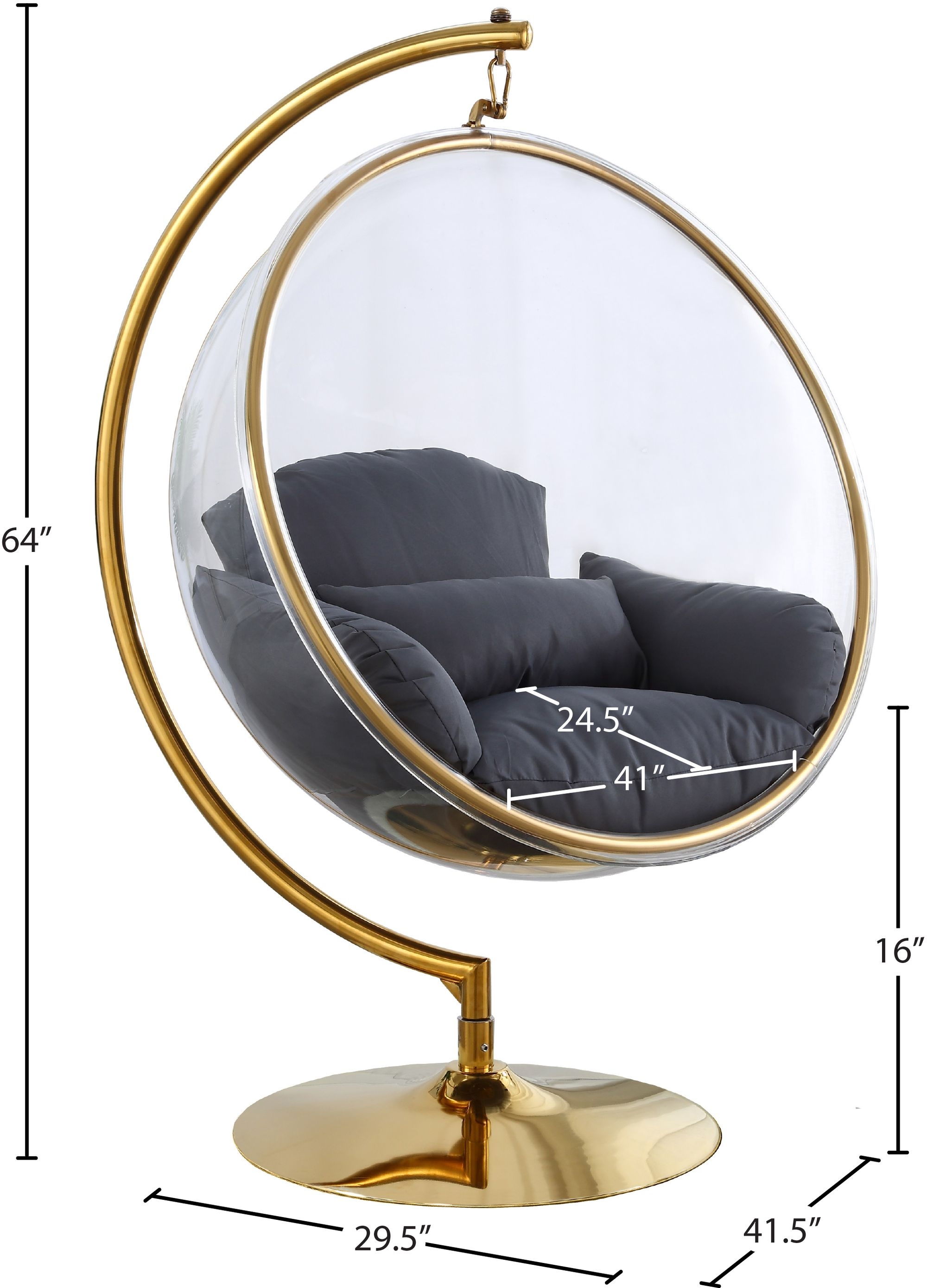 Luna Acrylic Swing Bubble Accent Chair with Metal Base