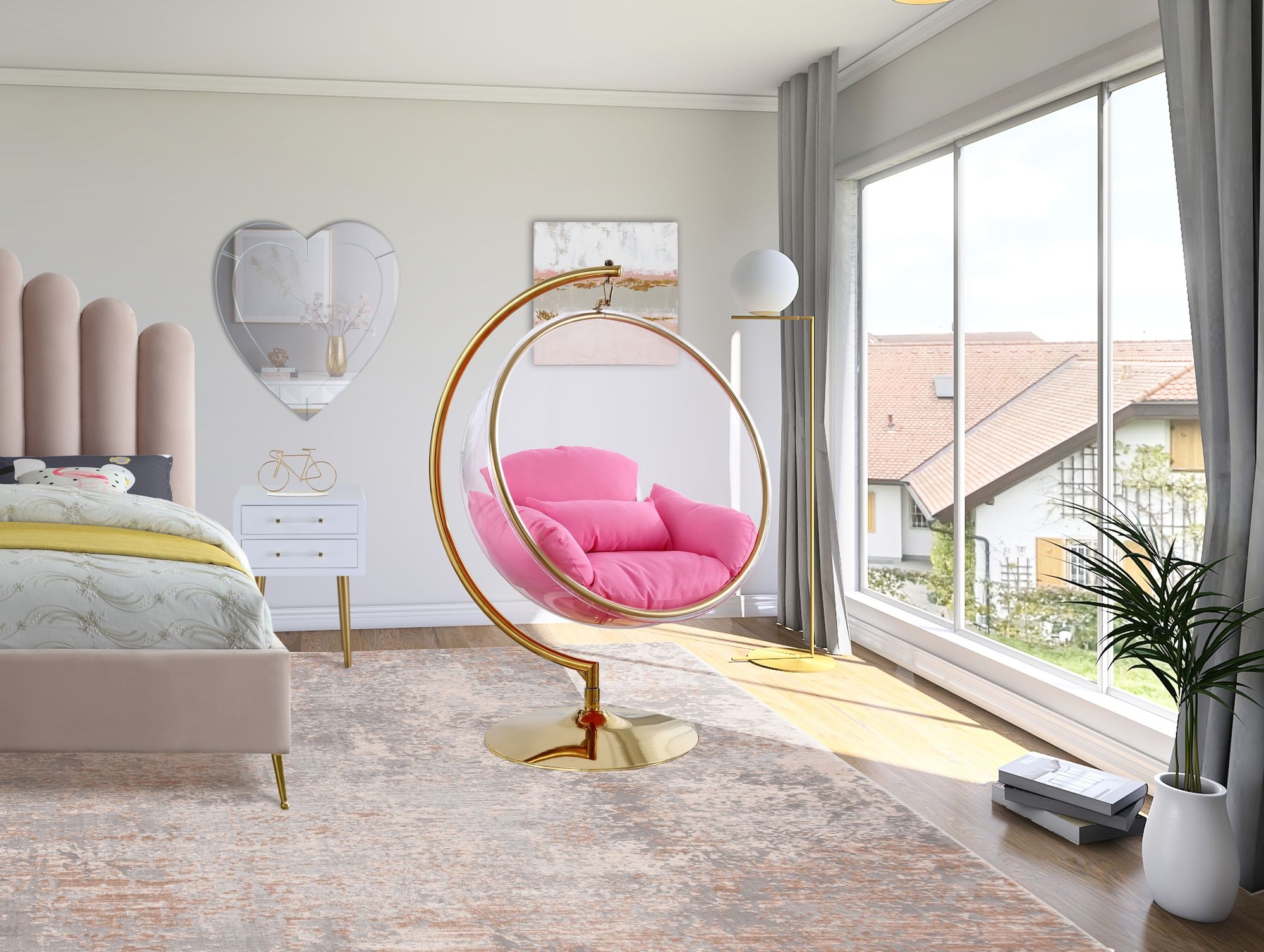 Luna Acrylic Swing Bubble Accent Chair with Metal Base