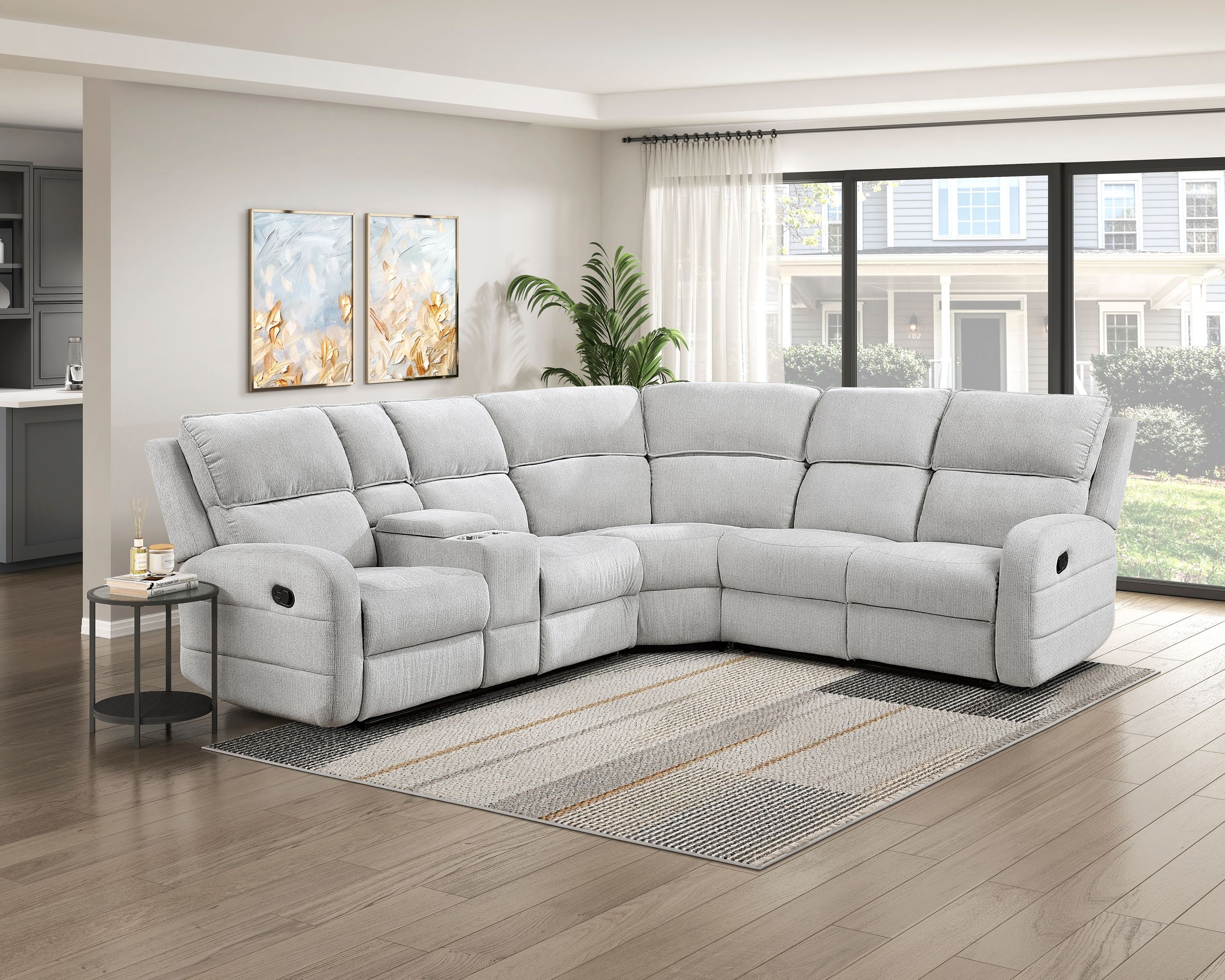 Thorne L-Shaped Chenille 3‑Piece Reclining Sectional with Left Console