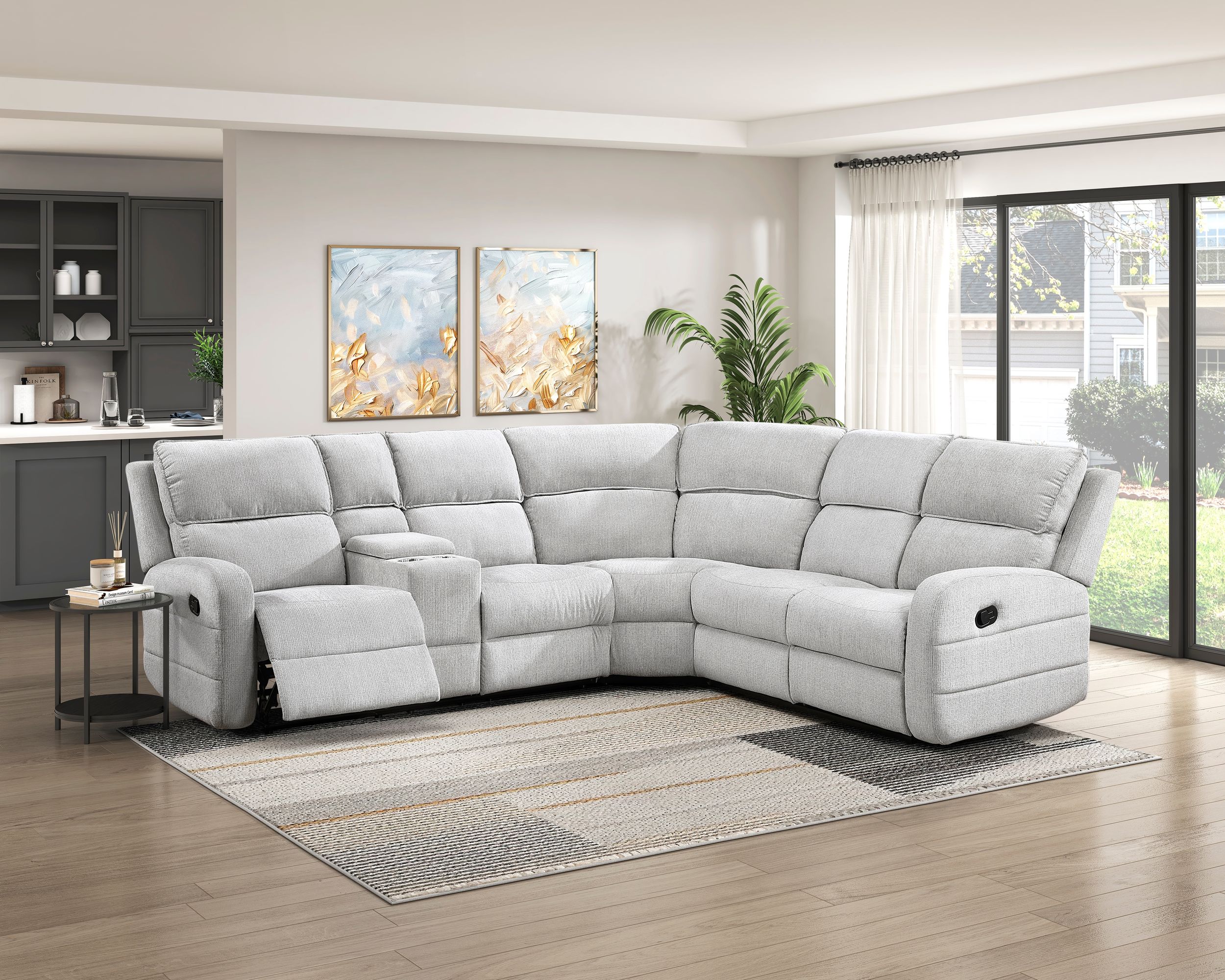 Thorne L-Shaped Chenille 3‑Piece Reclining Sectional with Left Console