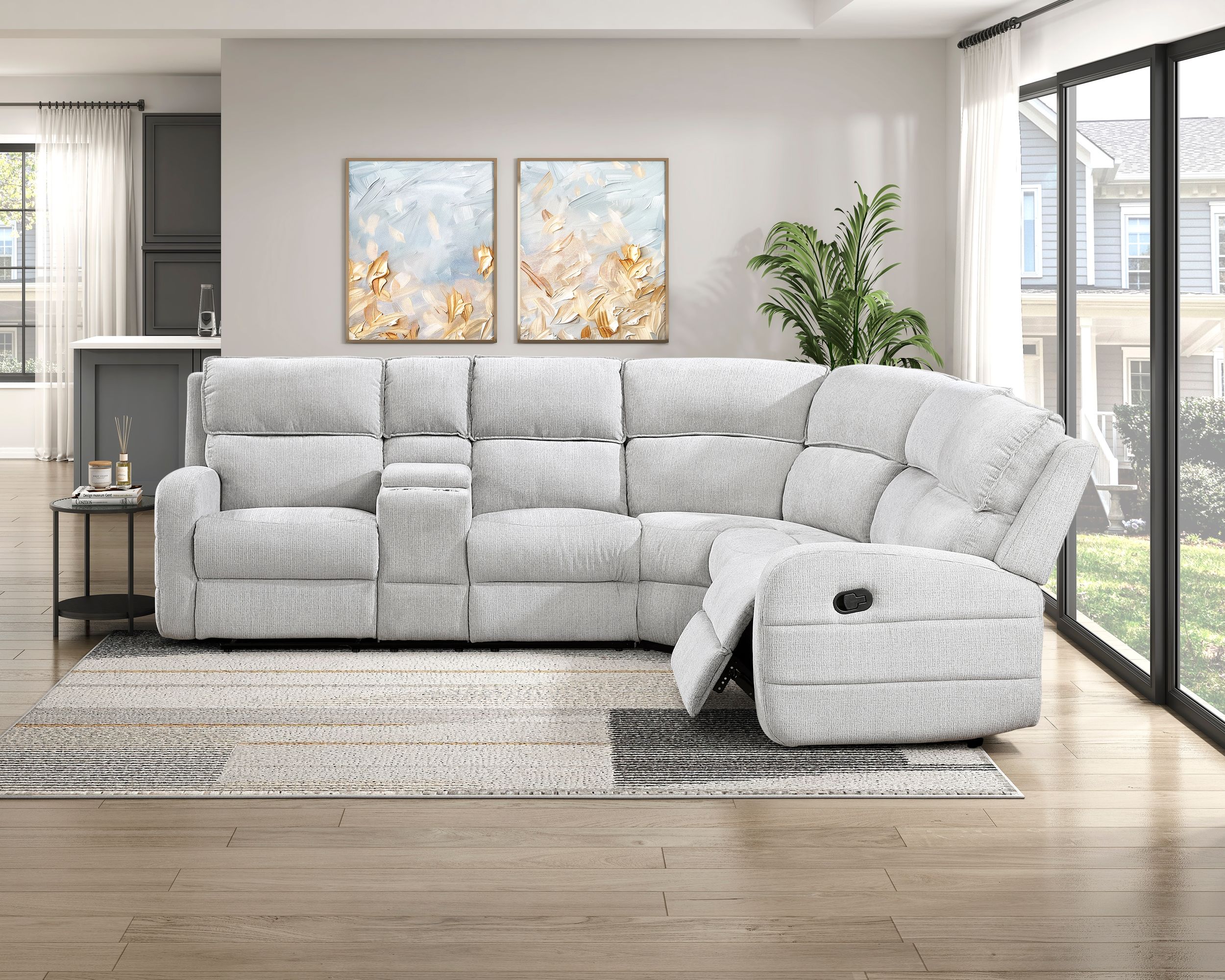 Thorne L-Shaped Chenille 3‑Piece Reclining Sectional with Left Console