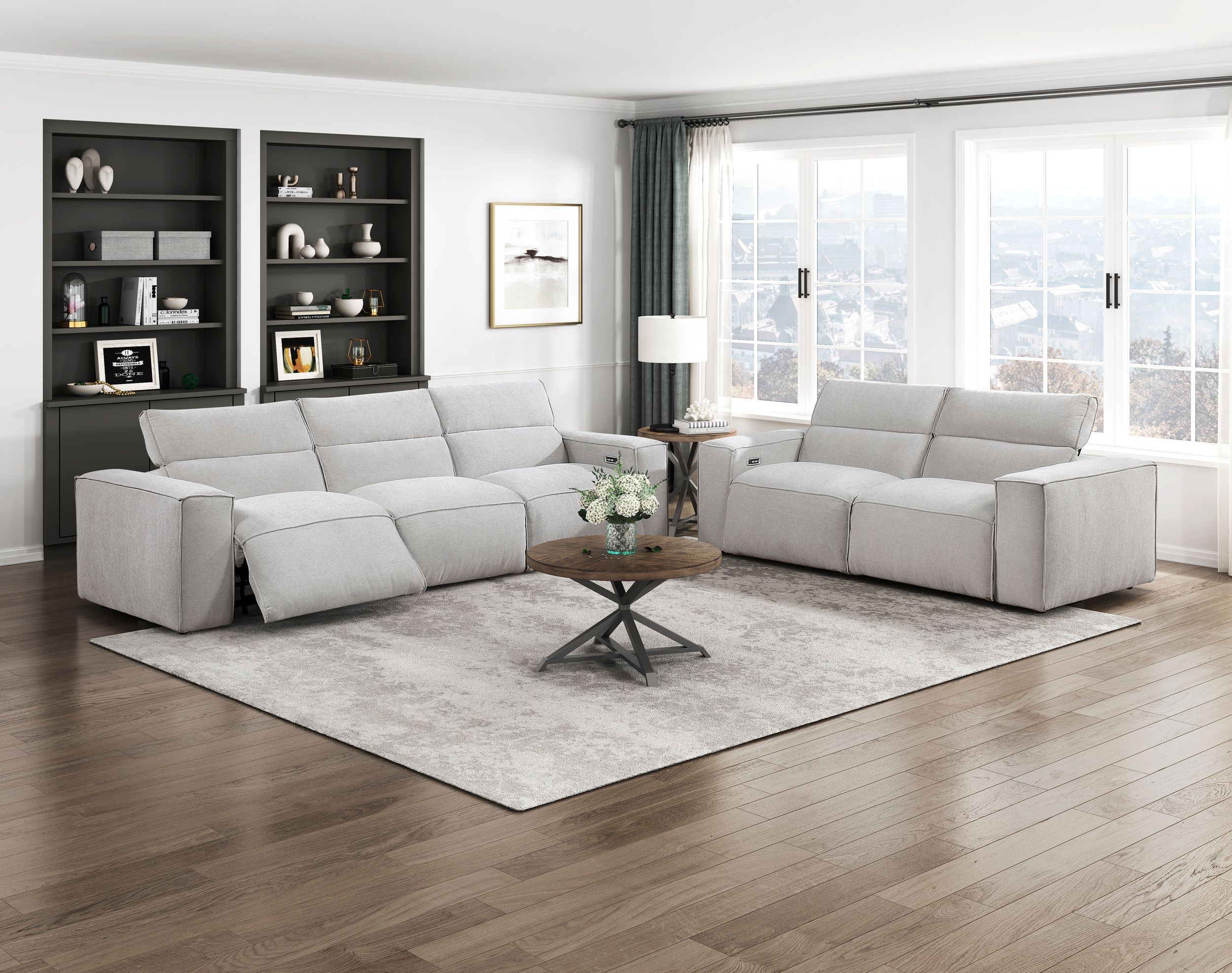 Phoebe Microfiber Power Double Reclining Modular Sofa with Power Headrests