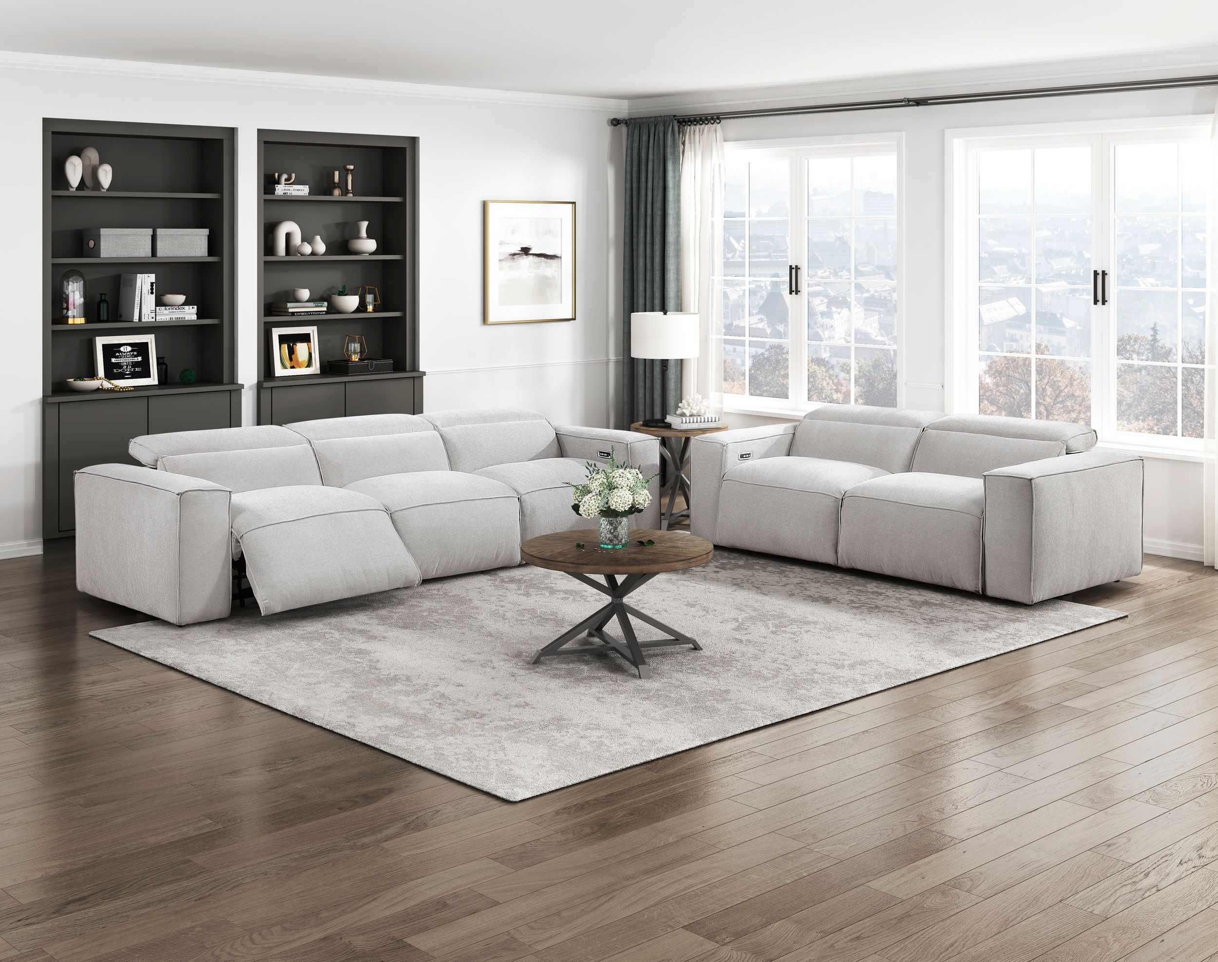 Phoebe Microfiber Power Double Reclining Modular Sofa with Power Headrests