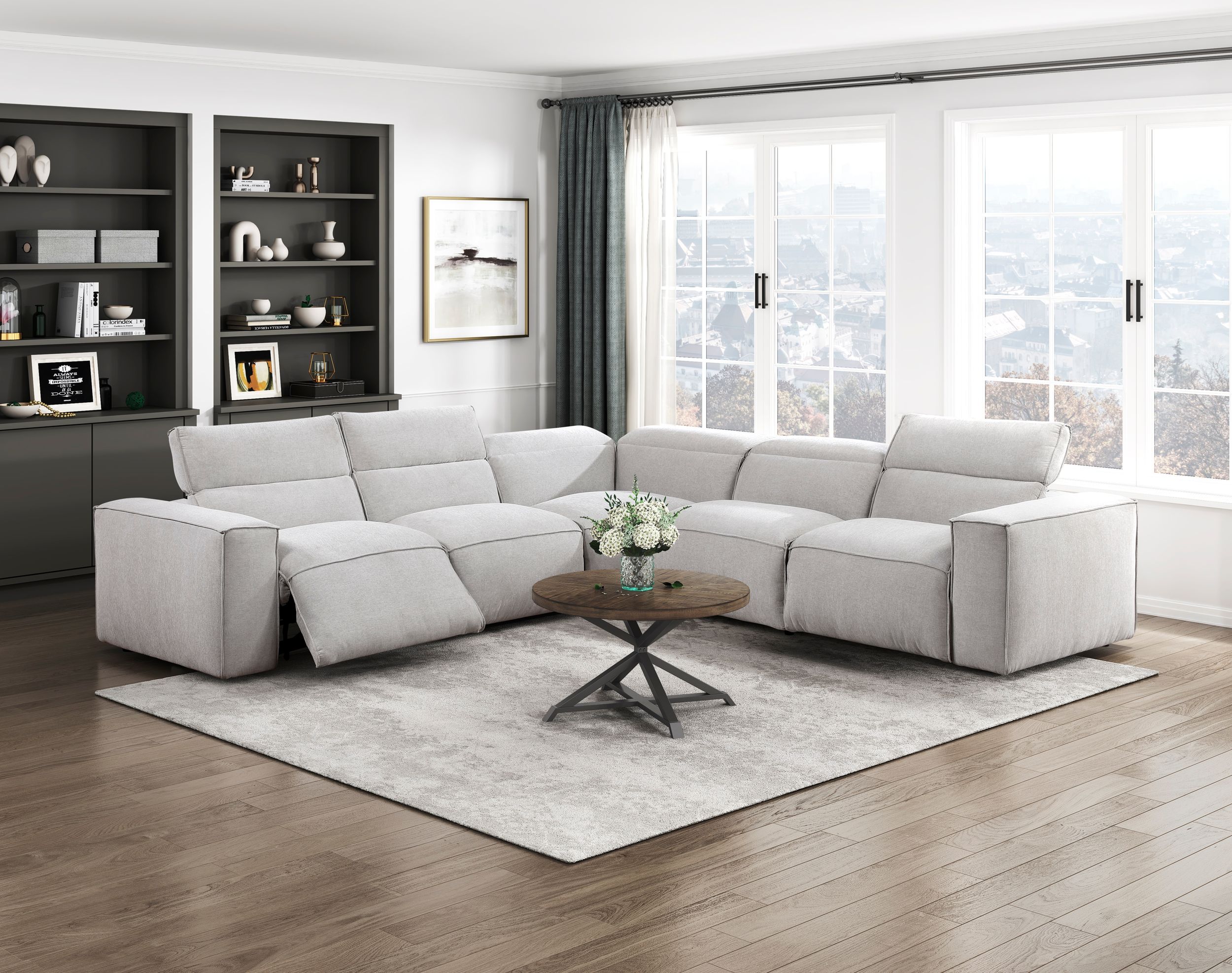 Phoebe Microfiber Power Double Reclining Modular Living Room Set