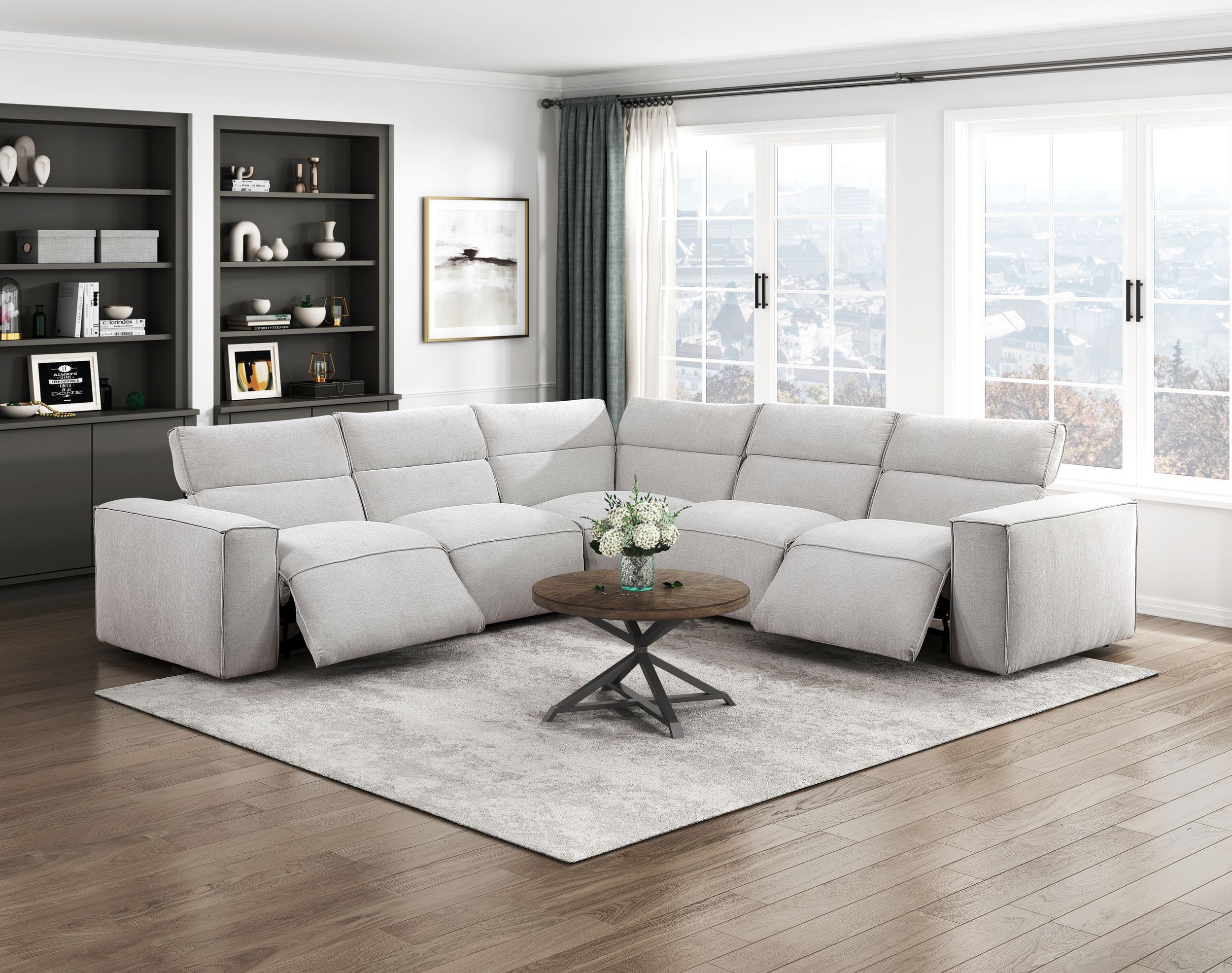 Phoebe L-Shaped Microfiber 5‑Piece Power Reclining Modular Sectional with Power Headrests