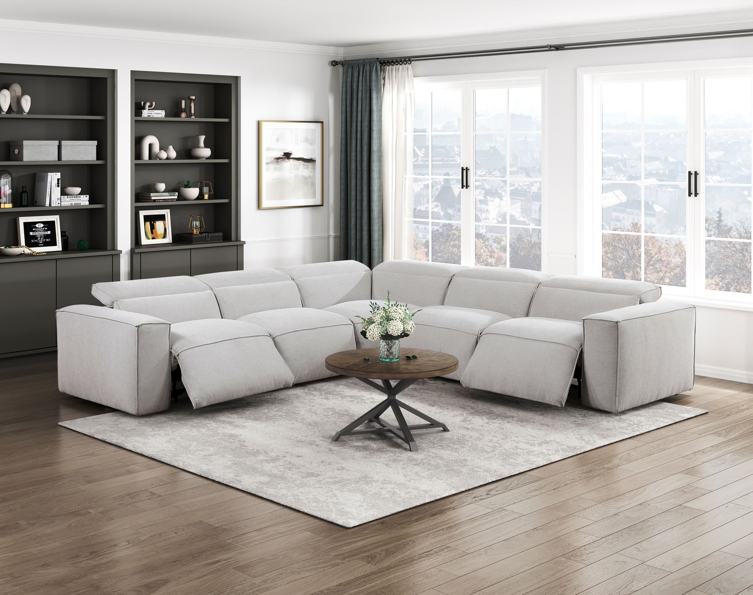 Phoebe L-Shaped Microfiber 5‑Piece Power Reclining Modular Sectional with Power Headrests