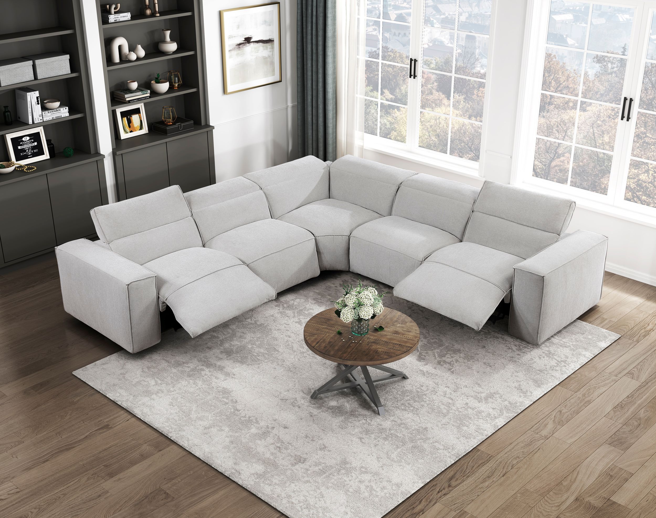 Phoebe Microfiber Power Double Reclining Modular Living Room Set