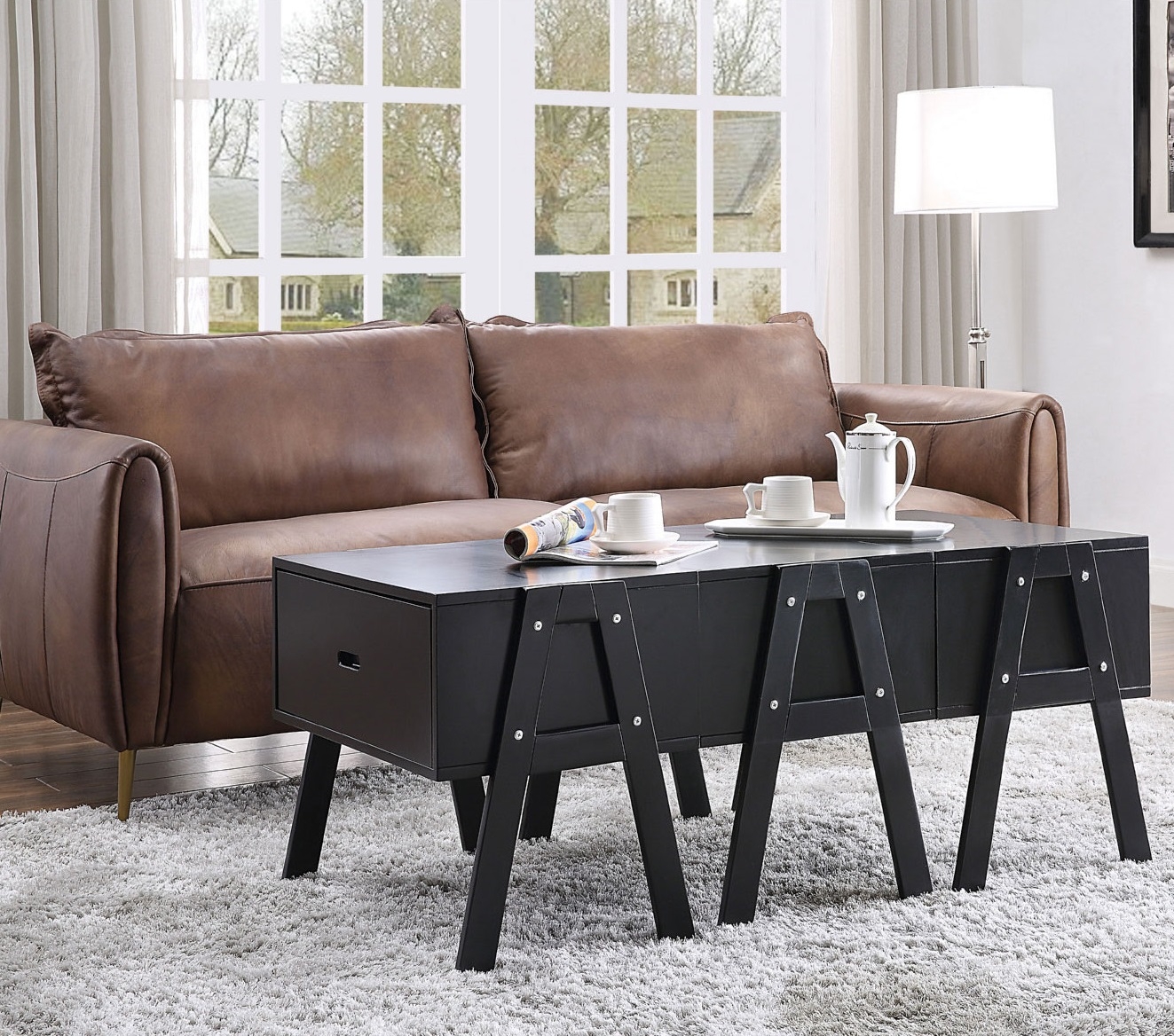 Lonny Wood Convertible Storage Coffee Table w/3 Drawers