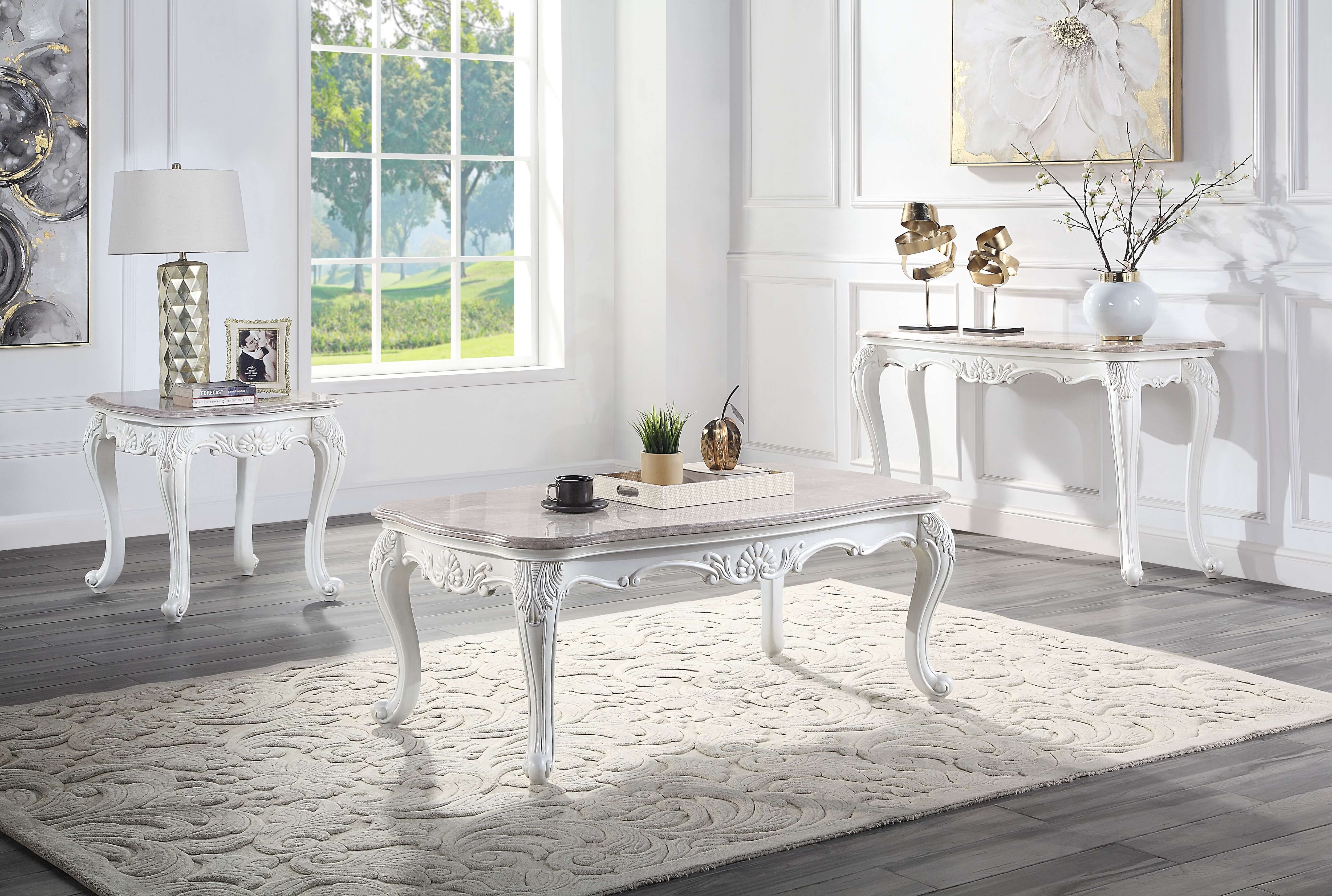 Ciddrenar - Sofa Table - Marble Top & White