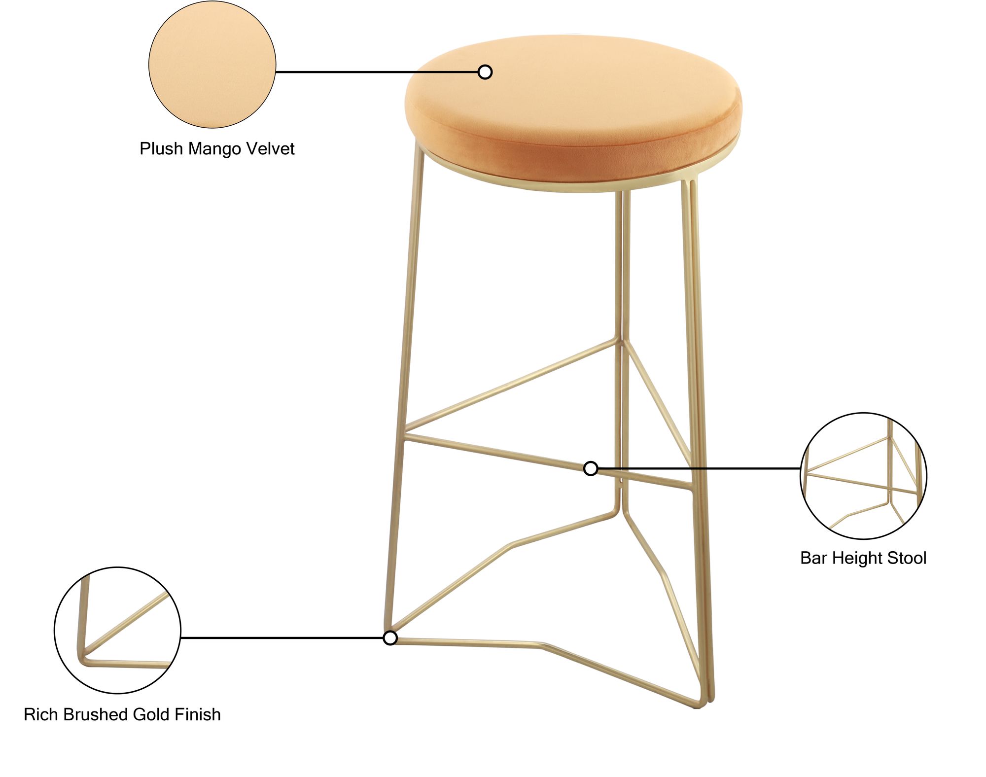 Tres Velvet Bar Stool