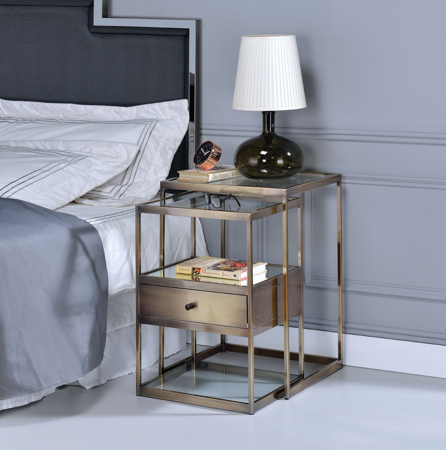 Enca 2-Piece Glass/Metal Nesting Tables Set