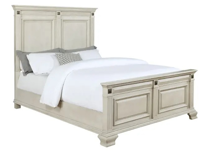 Renova Distressed Parchment Wood Bedroom Set, Queen Panel Bed