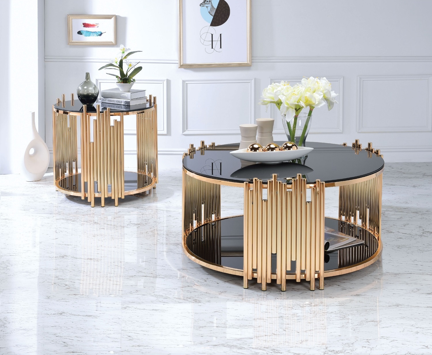 Tanquin Glass/Metal Round End Table