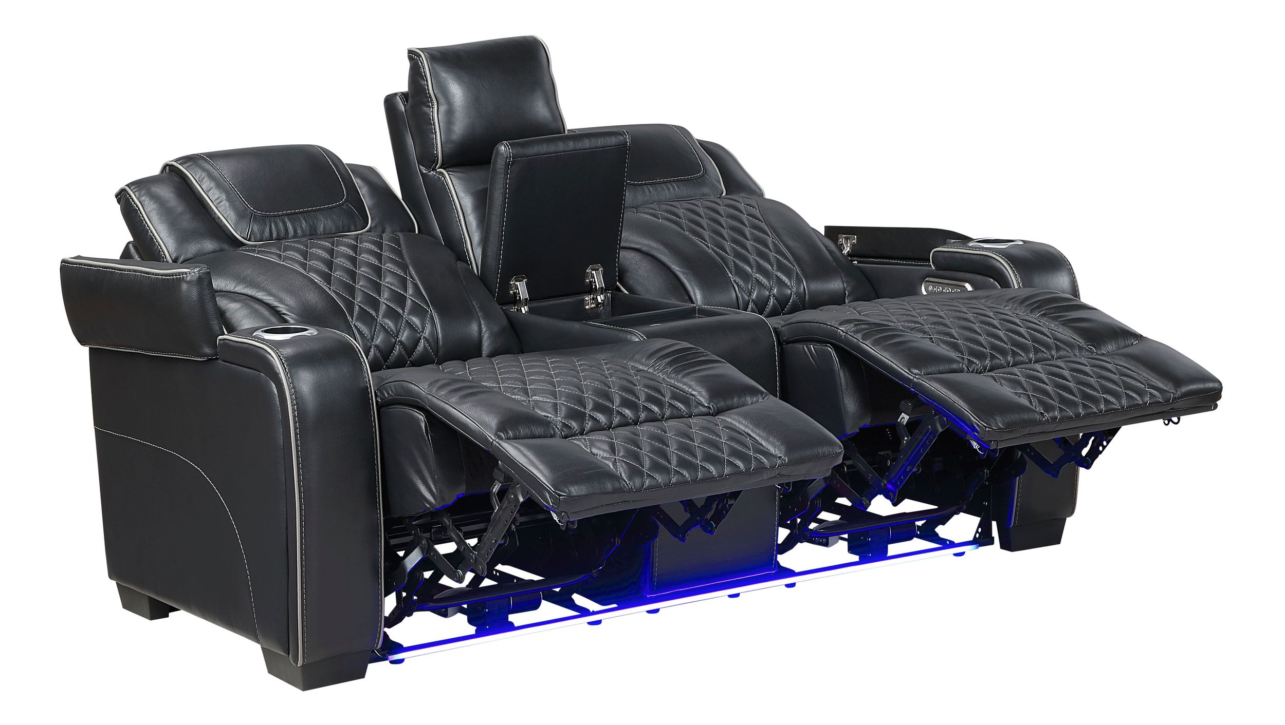 Apex Leather Power Double Reclining Loveseat with LED Lighting