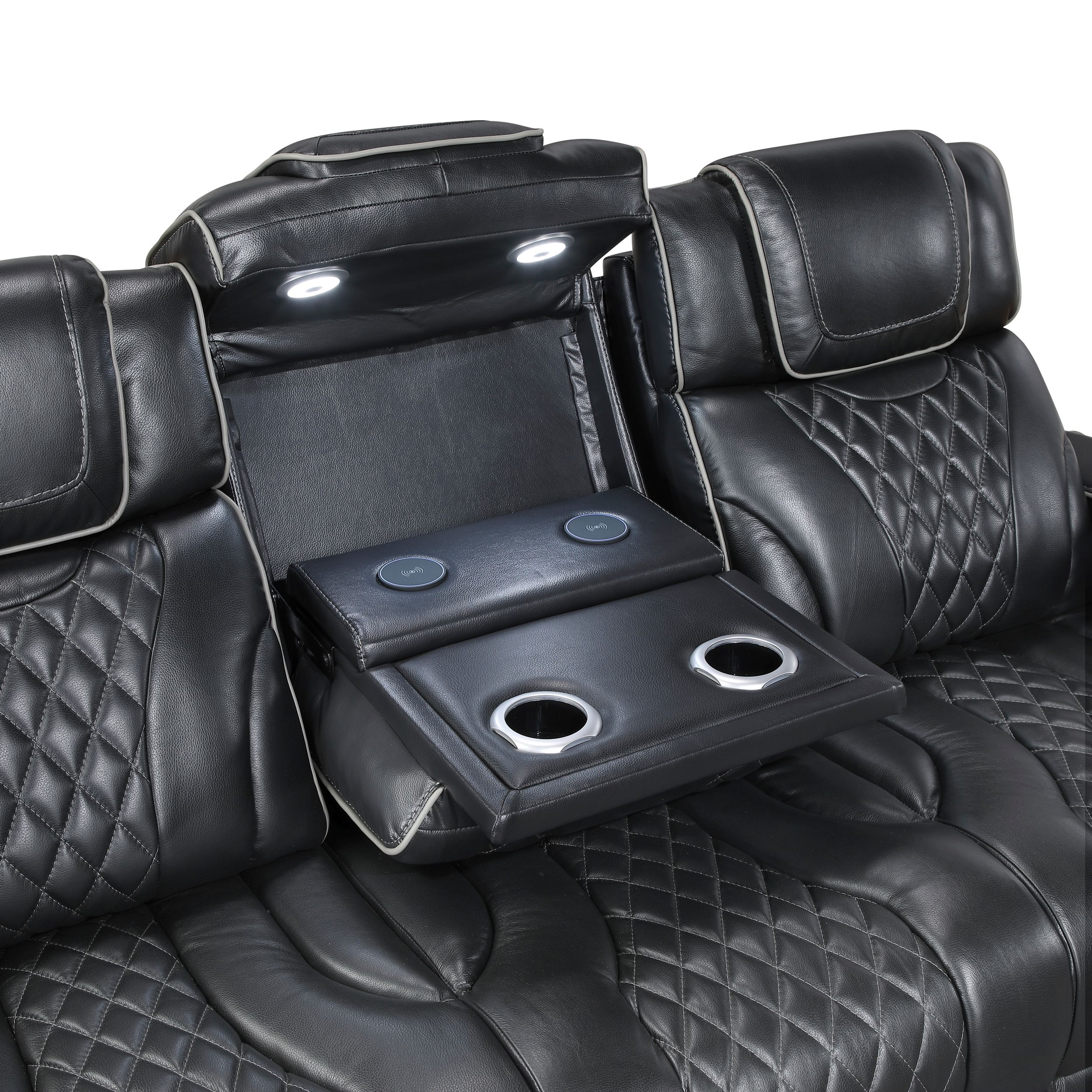 Apex Leather Power Double Reclining Sofa with LED Lighting