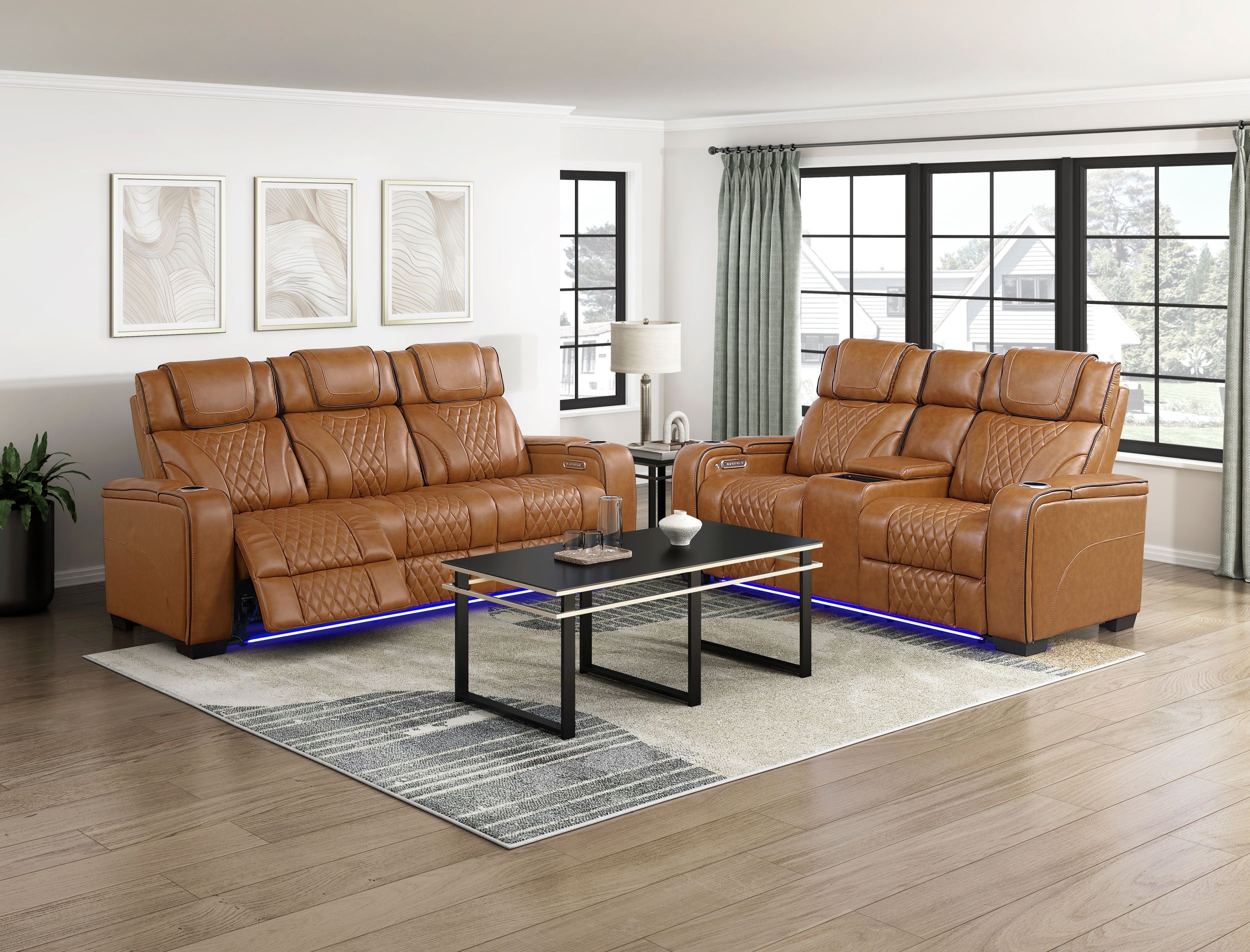 Apex Leather Power Double Reclining Sofa with LED Lighting