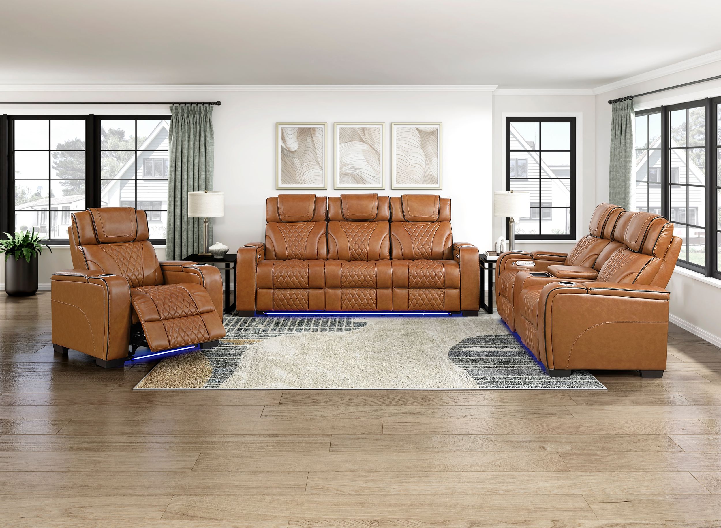Apex Leather Power Double Reclining Sofa with LED Lighting