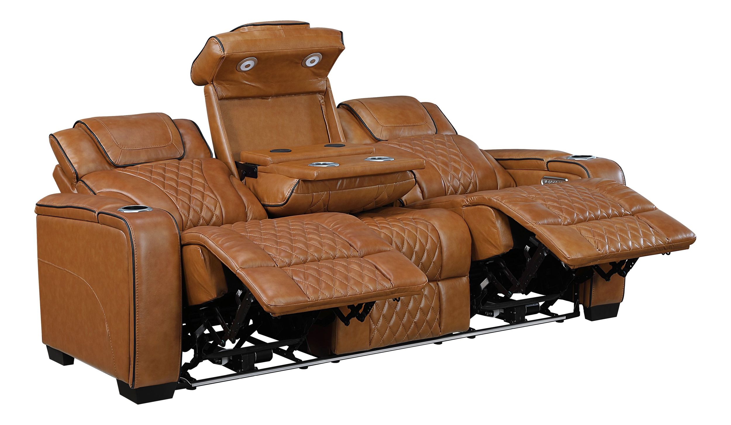 Apex Leather Power Double Reclining Sofa with LED Lighting