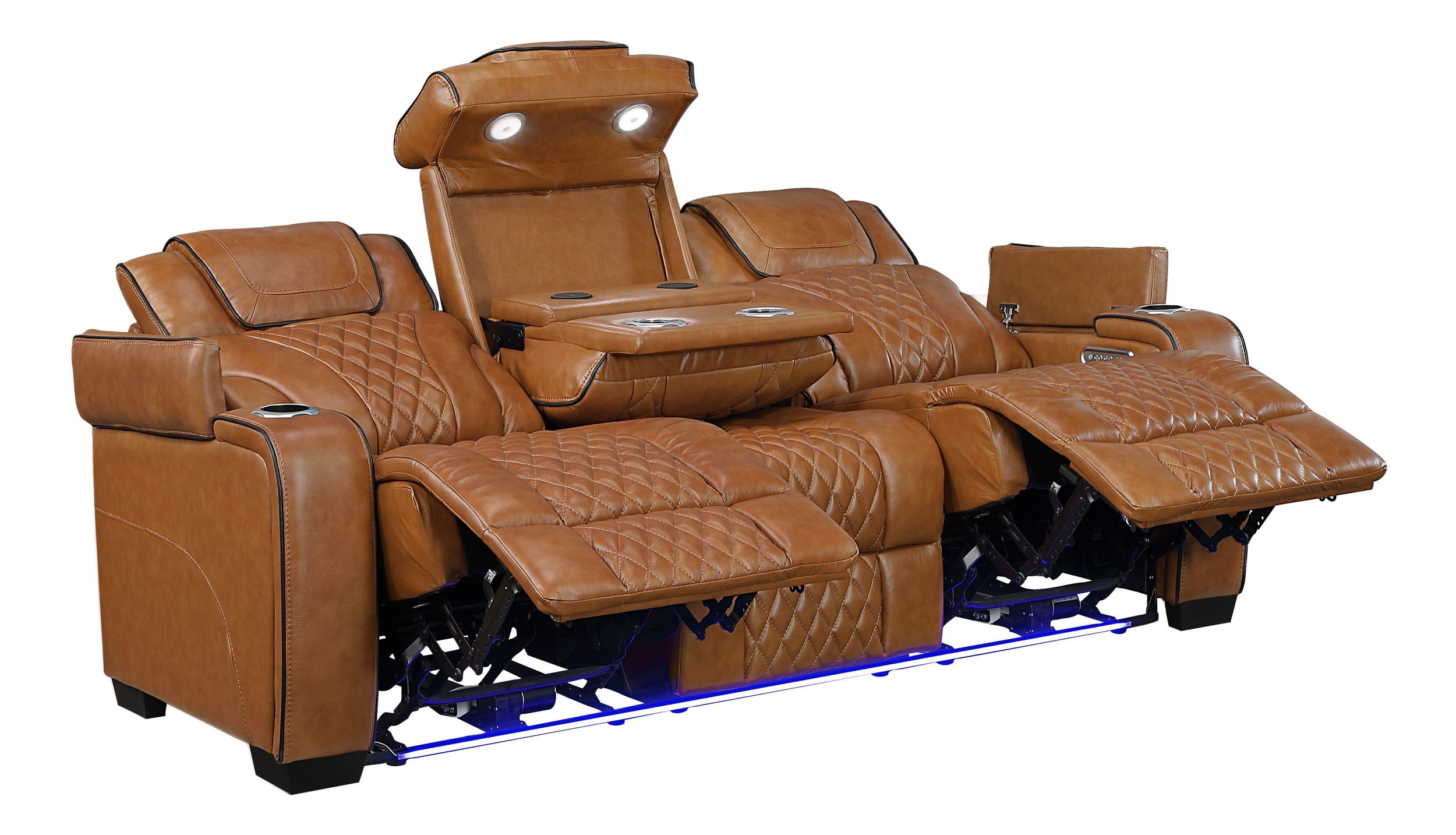 Apex Leather Power Double Reclining Sofa with LED Lighting