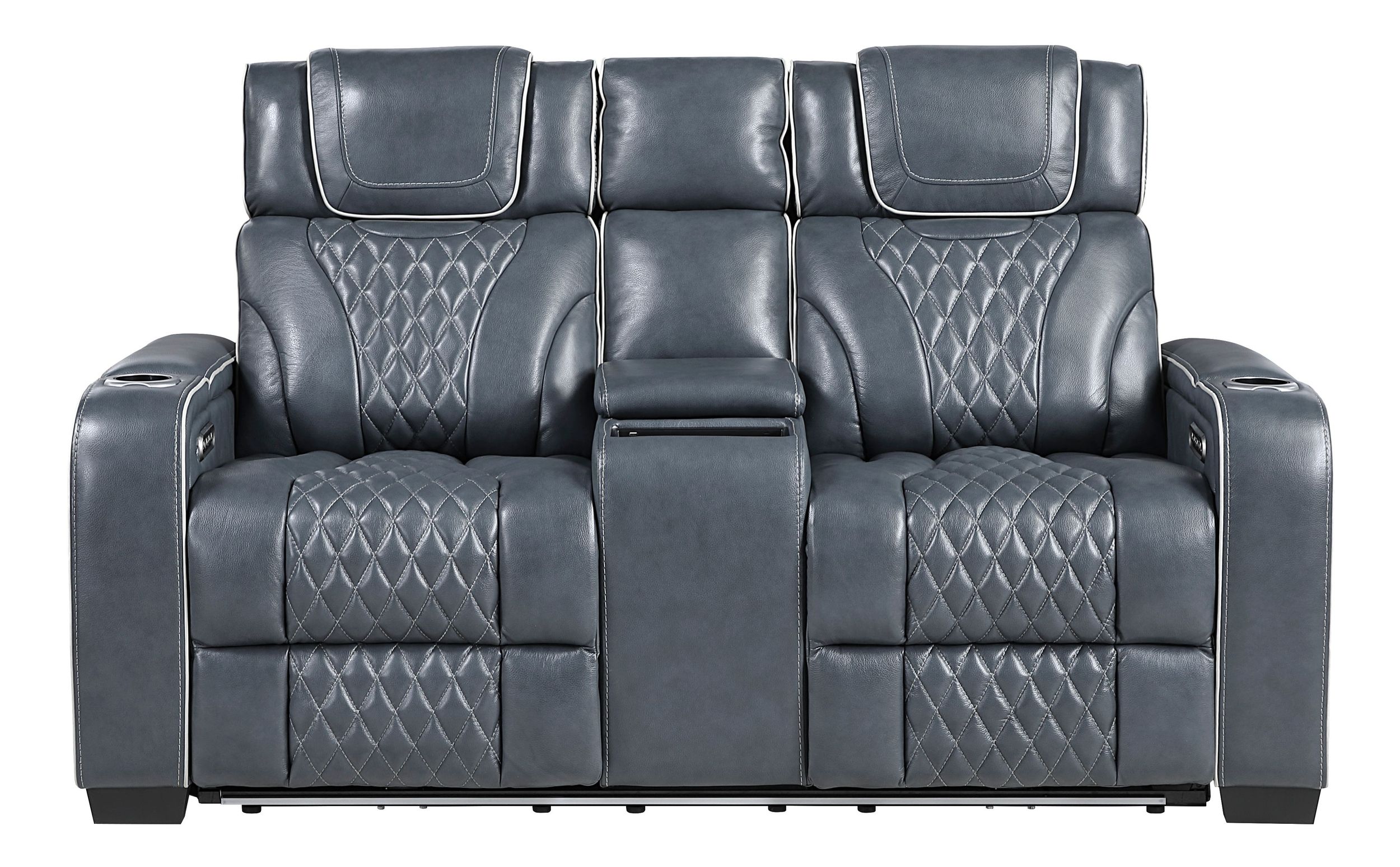 Apex Leather Power Double Reclining Living Room Set with LED Lighting