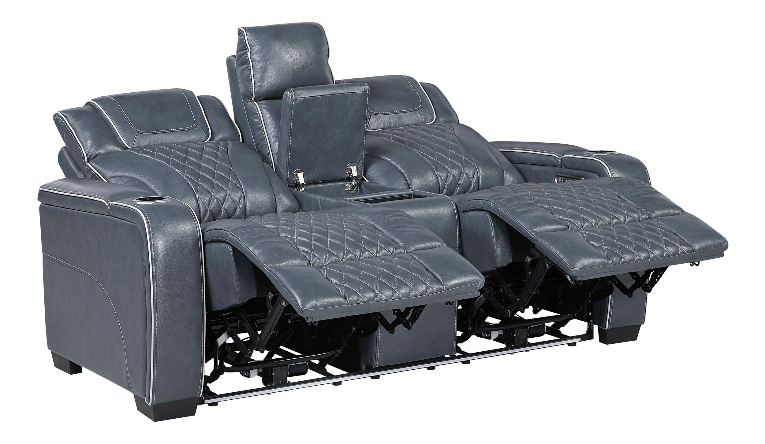 Apex Leather Power Double Reclining Living Room Set with LED Lighting