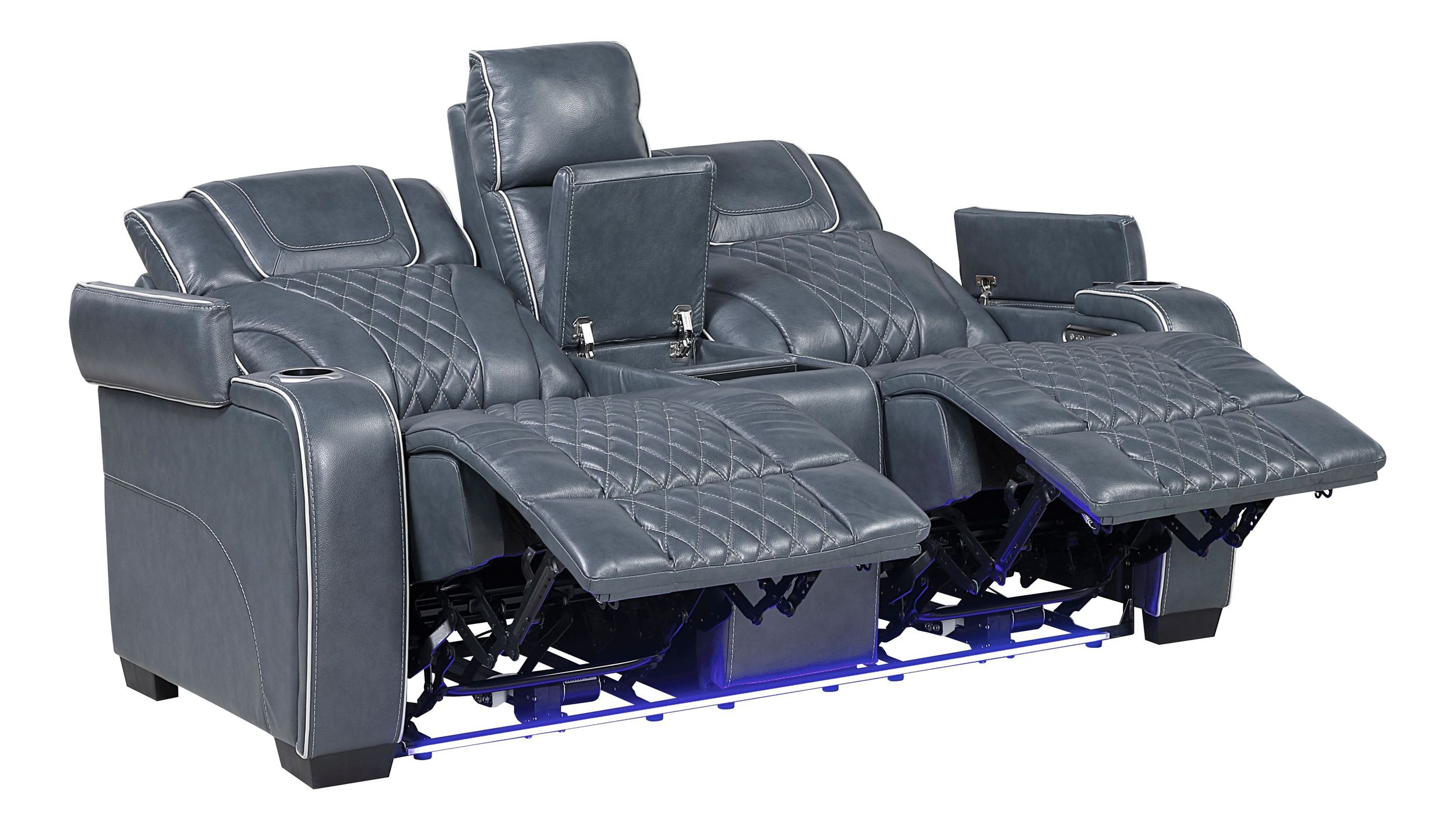 Apex Leather Power Double Reclining Living Room Set with LED Lighting