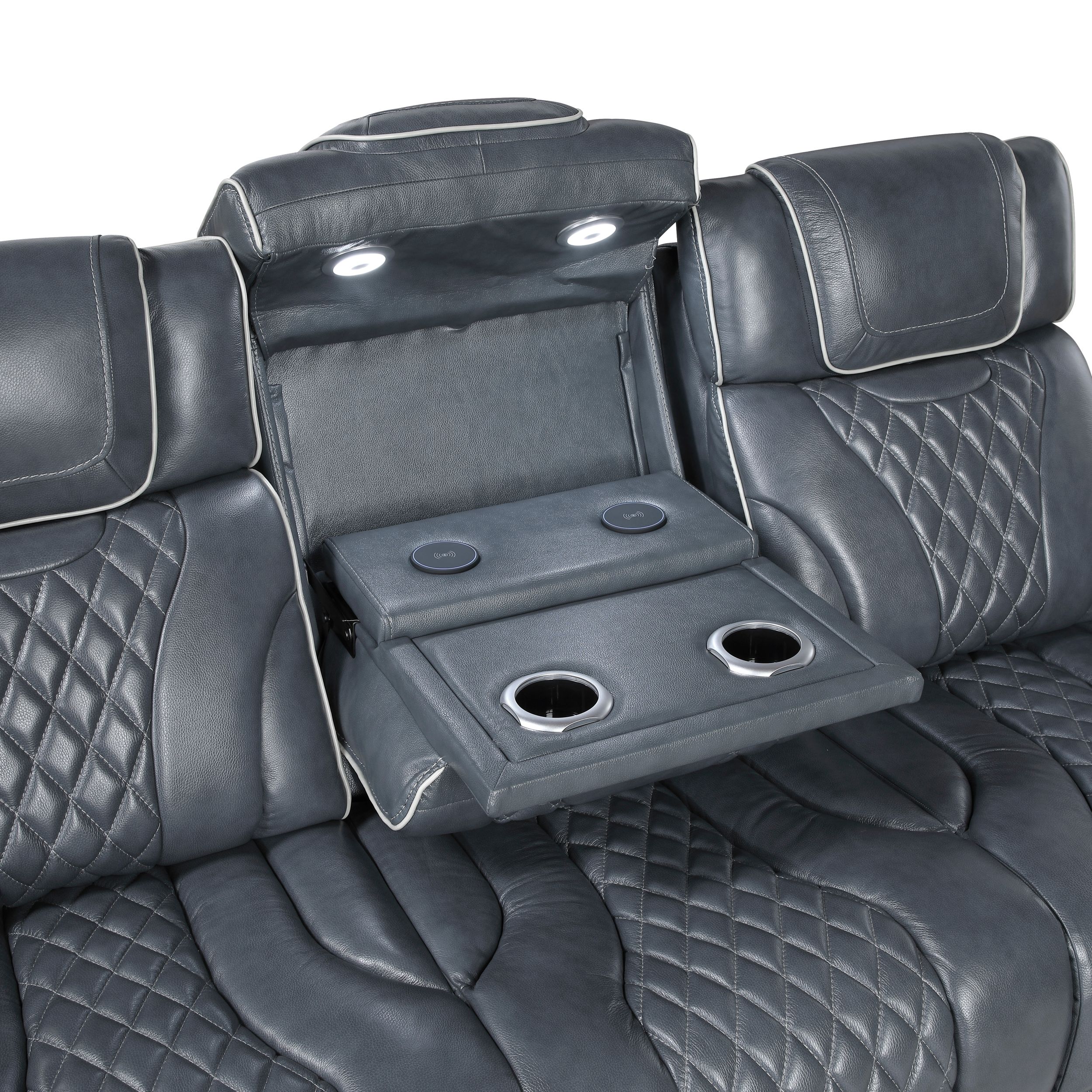 Apex Leather Power Double Reclining Sofa with LED Lighting