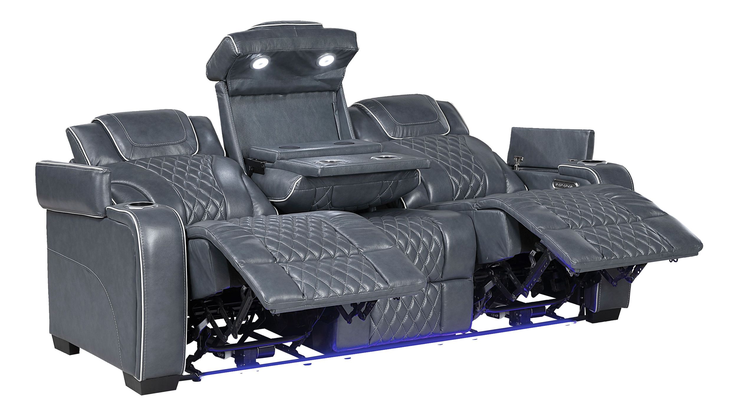 Apex Leather Power Double Reclining Sofa with LED Lighting