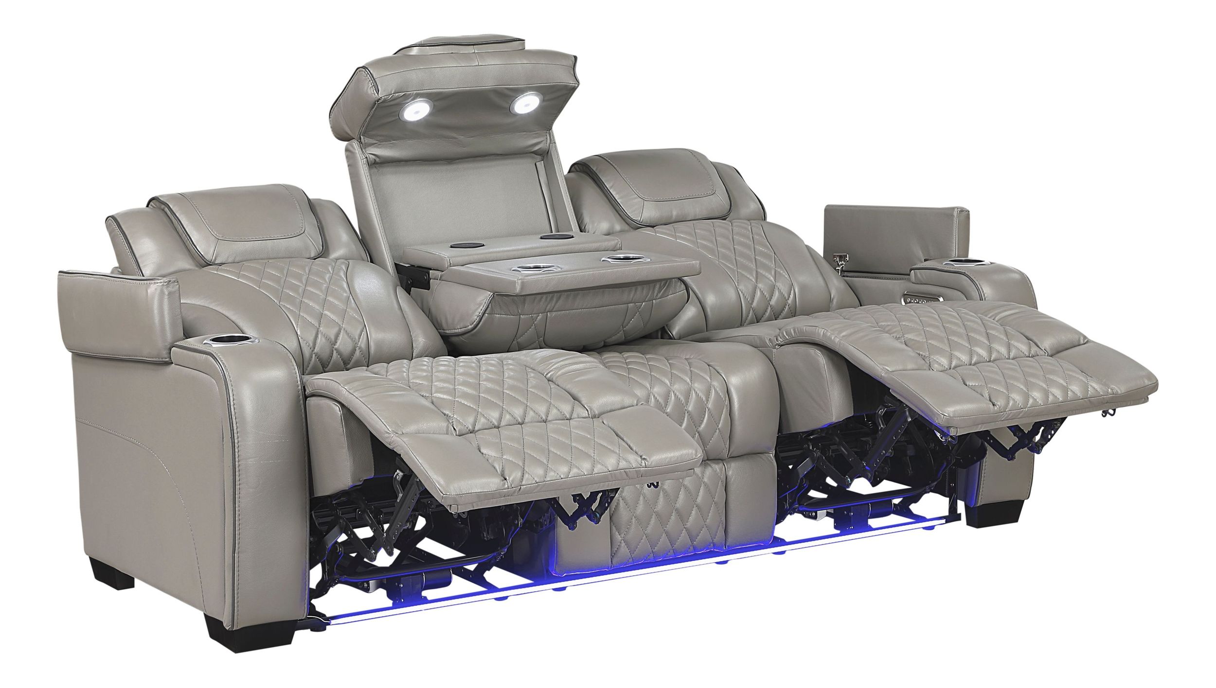 Apex Leather Power Double Reclining Sofa with LED Lighting