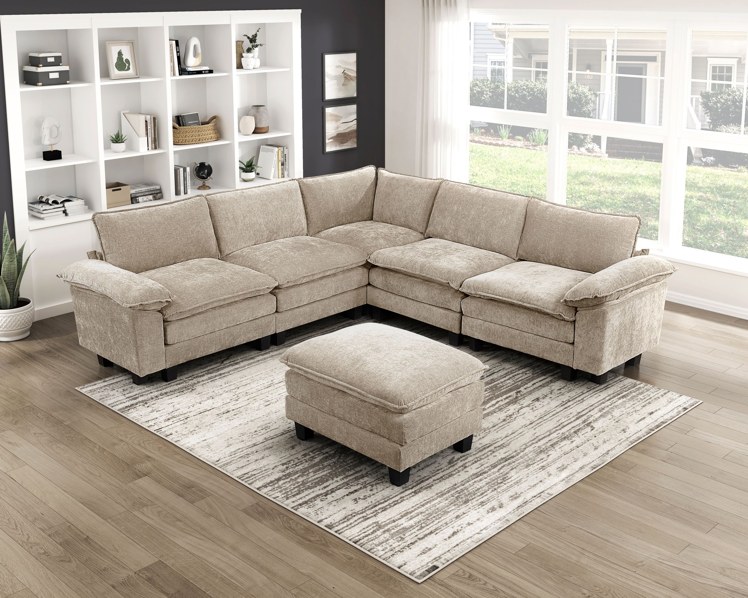 Dublin U-Shaped Chenille 5‑Piece Modular Sectional with Ottomans