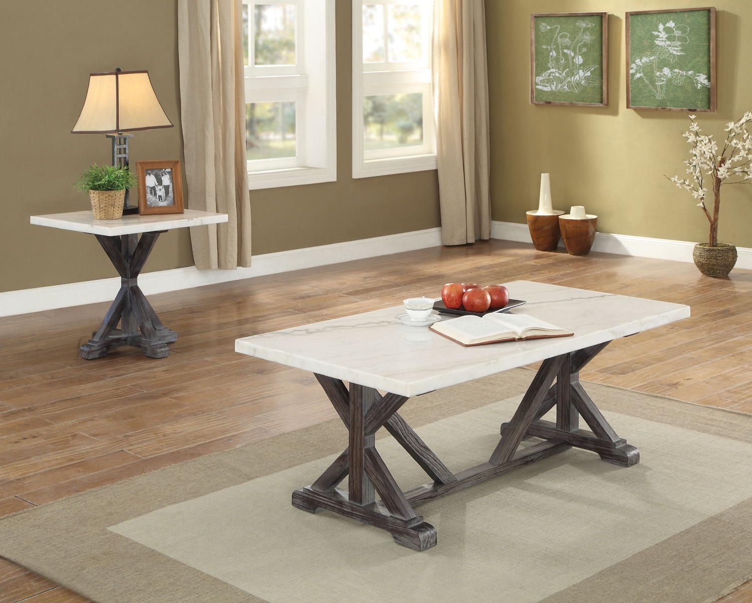 Romina Marble/Wood End Table