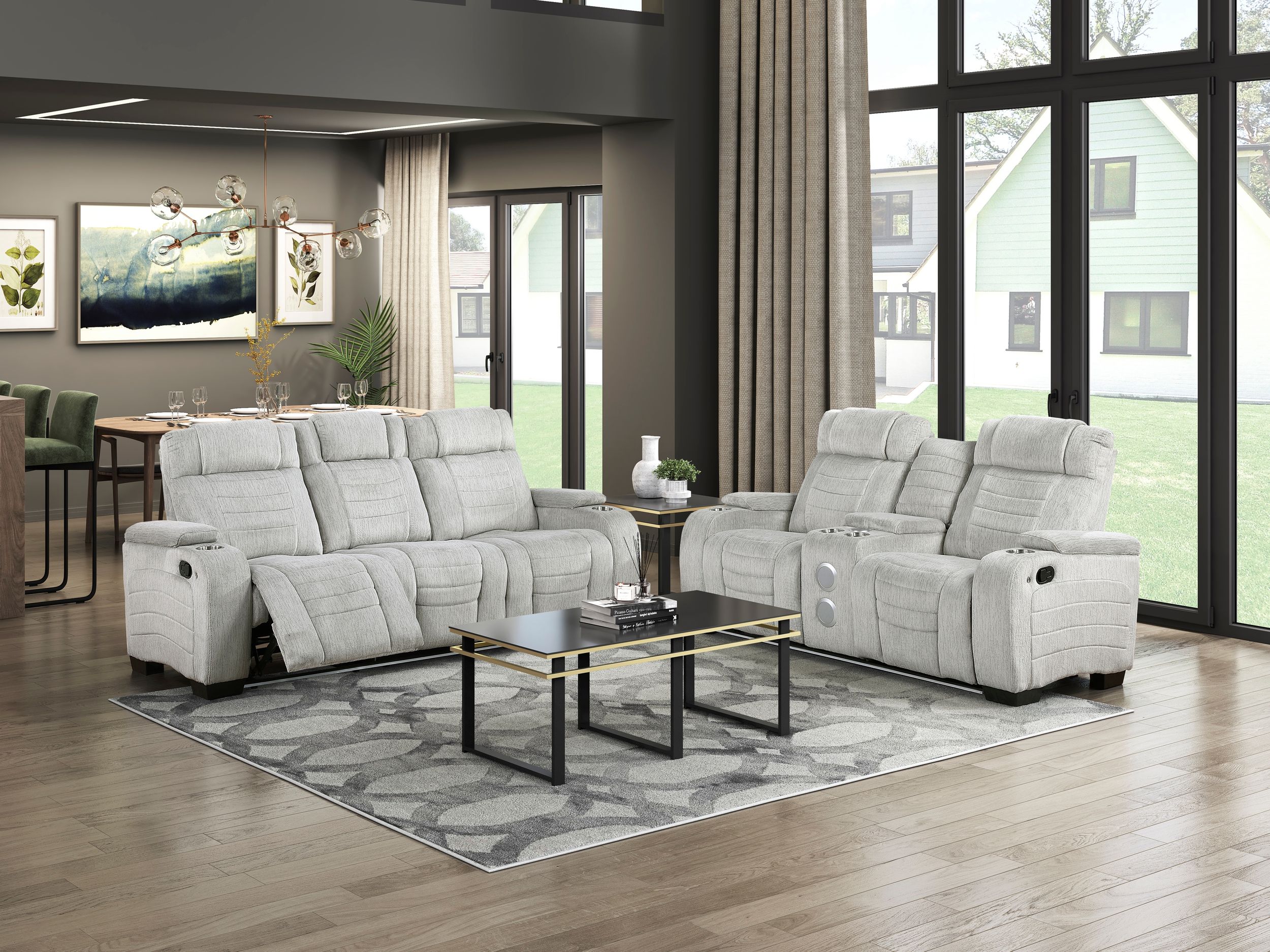 Ronan Microfiber Double Reclining Sofa with LED Lighting