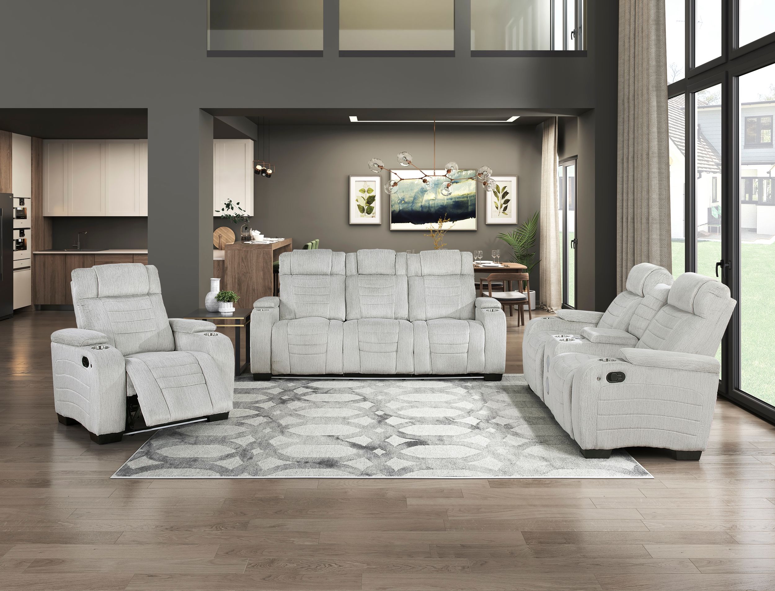 Ronan Microfiber Double Reclining Sofa with LED Lighting