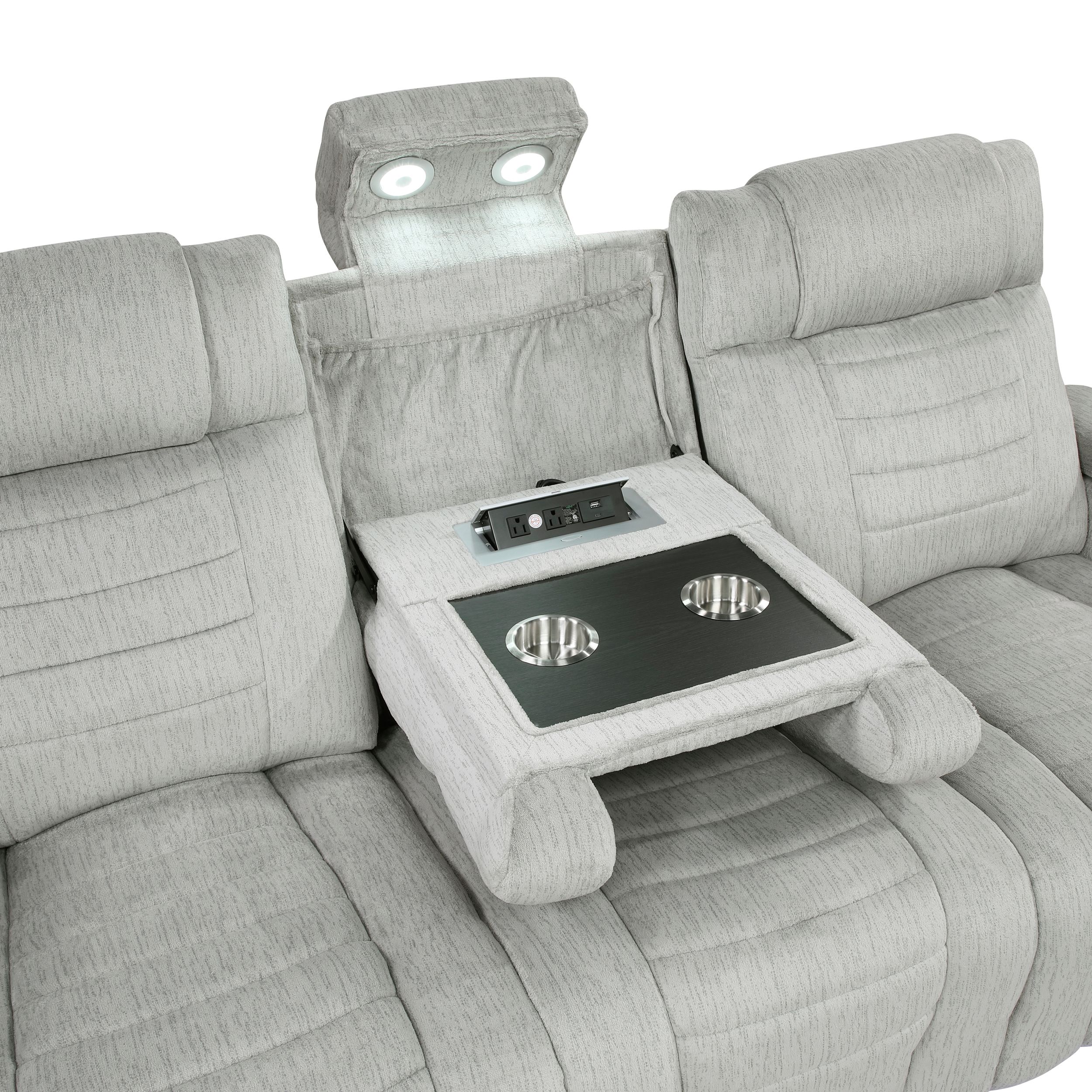 Ronan Microfiber Double Reclining Sofa with LED Lighting