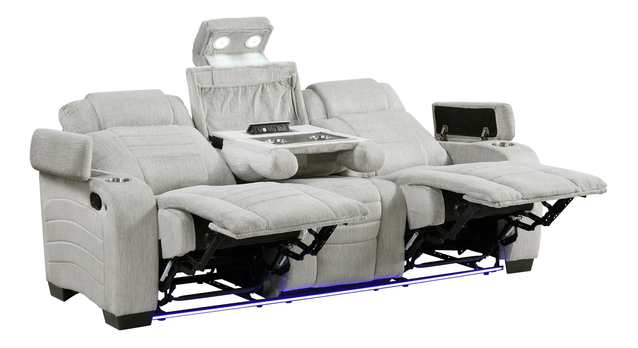 Ronan Microfiber Double Reclining Sofa with LED Lighting