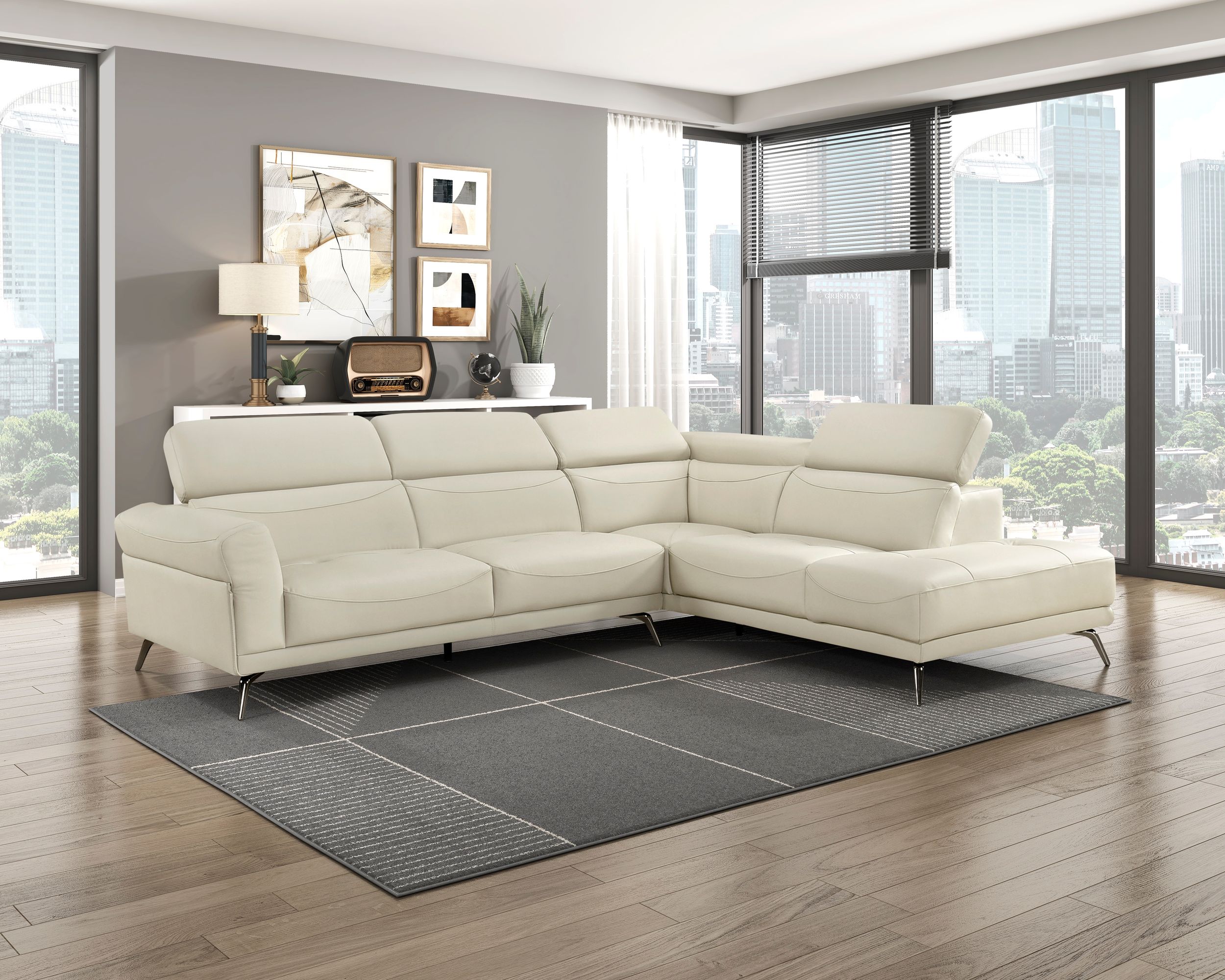 Giselle L-Shaped Leather 2‑Piece Sectional with Right Side Chaise