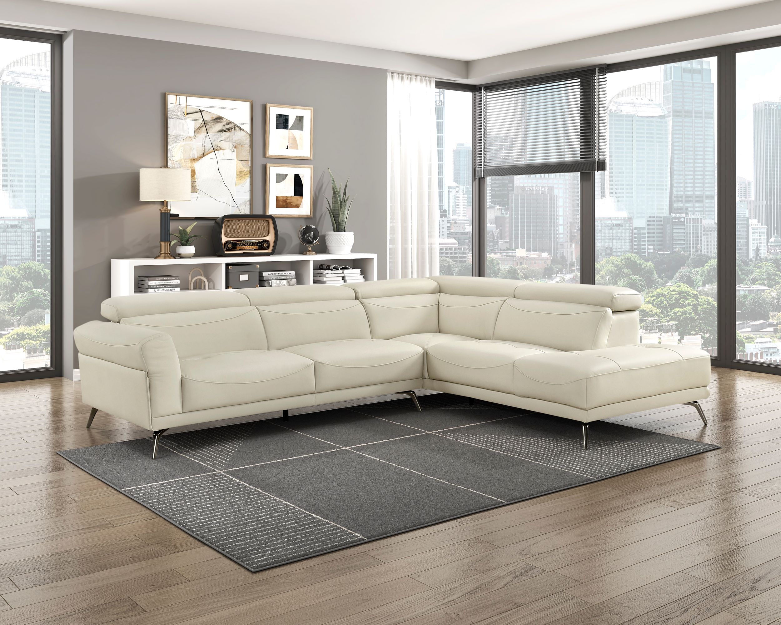Giselle L-Shaped Leather 2‑Piece Sectional with Right Side Chaise