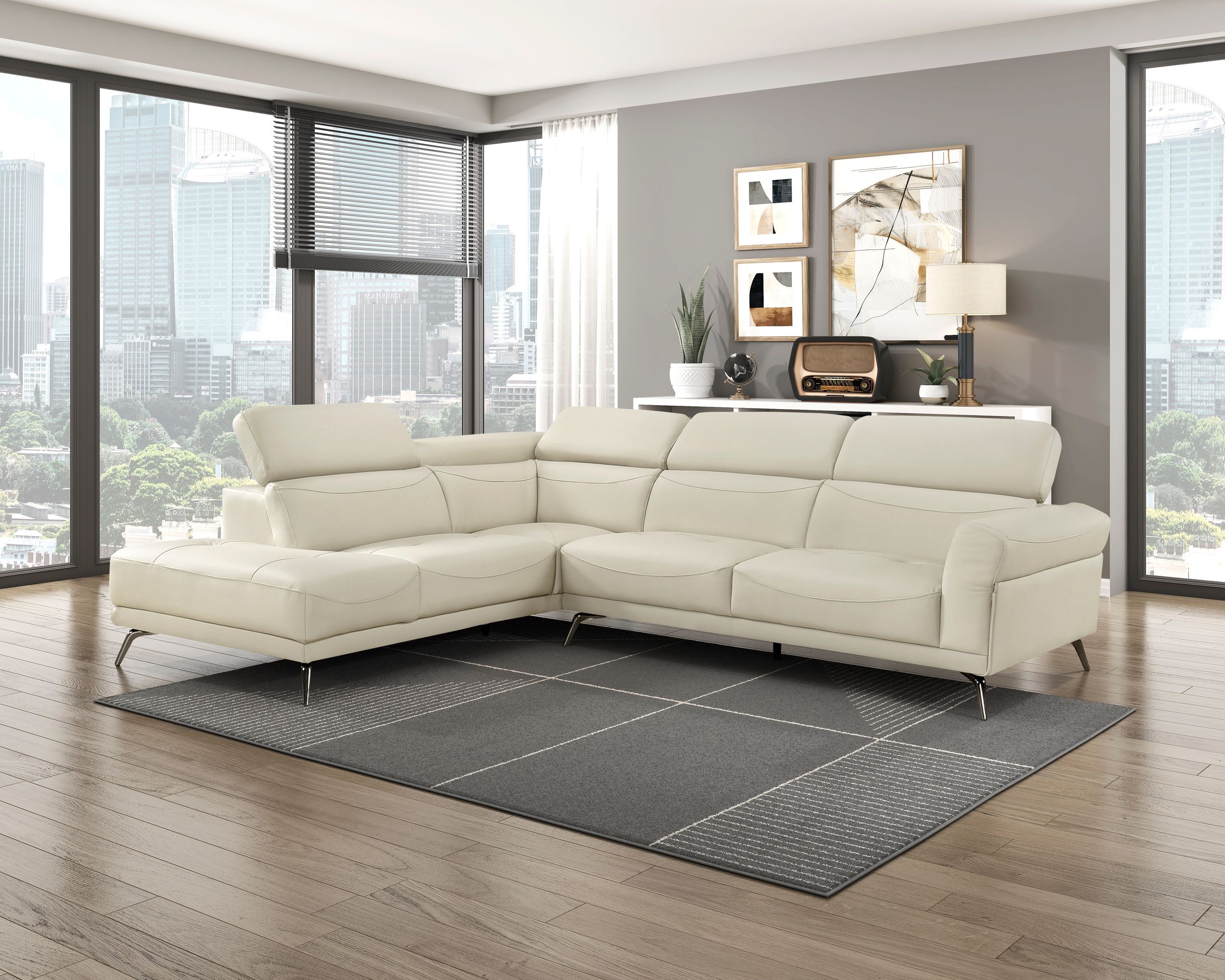 Giselle L-Shaped Leather 2‑Piece Sectional with Left Side Chaise