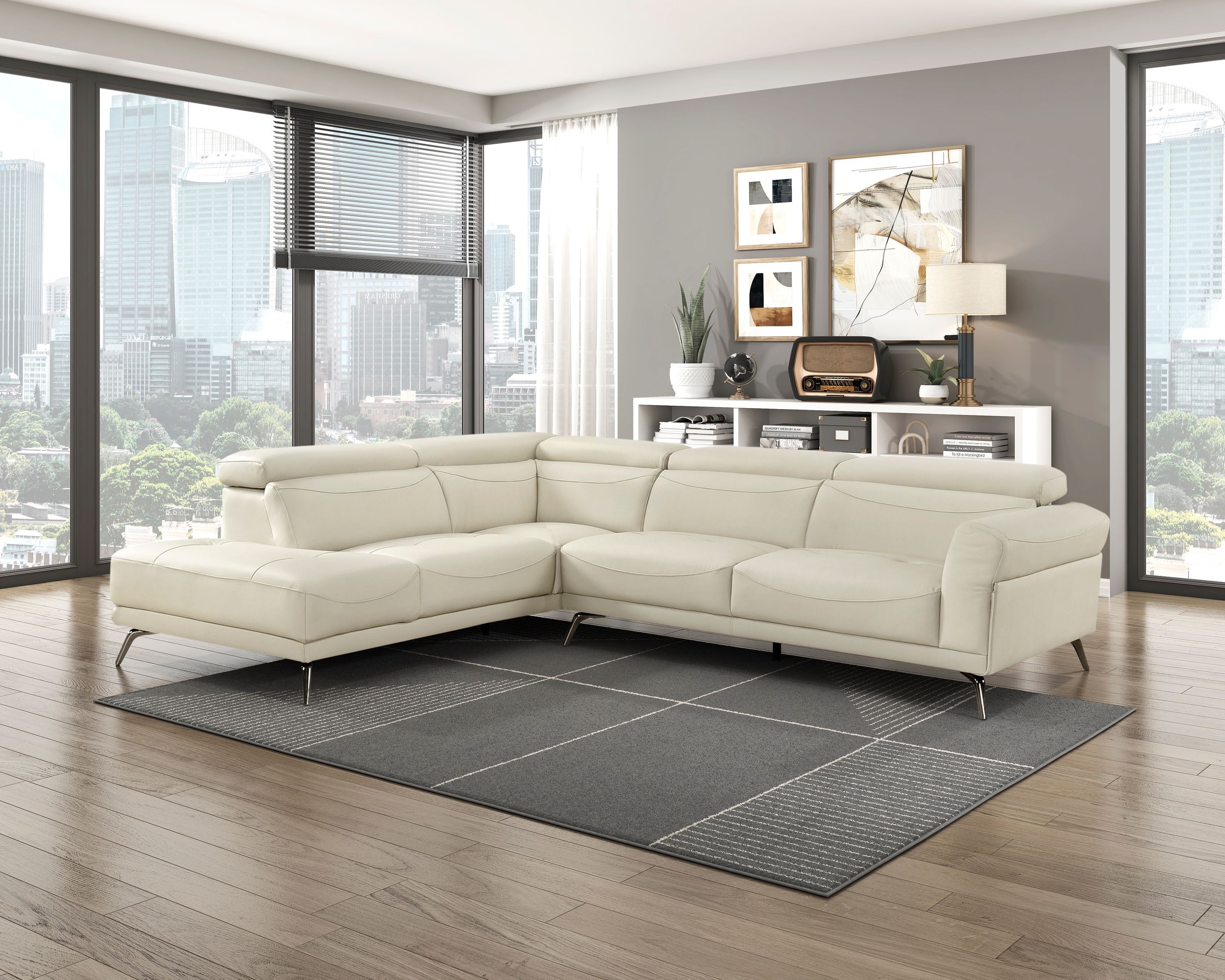 Giselle L-Shaped Leather 2‑Piece Sectional with Left Side Chaise