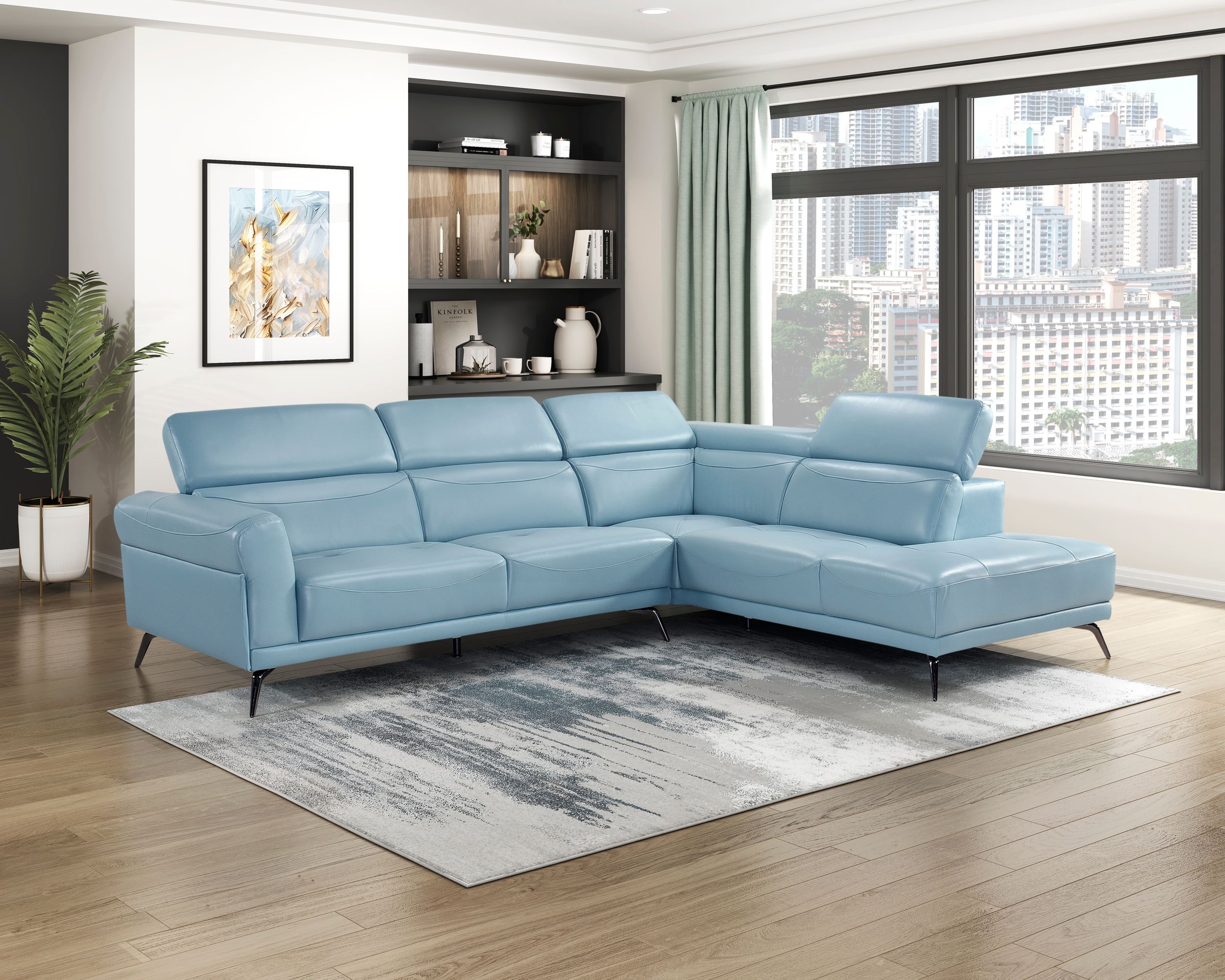 Giselle L-Shaped Leather 2‑Piece Sectional with Right Side Chaise