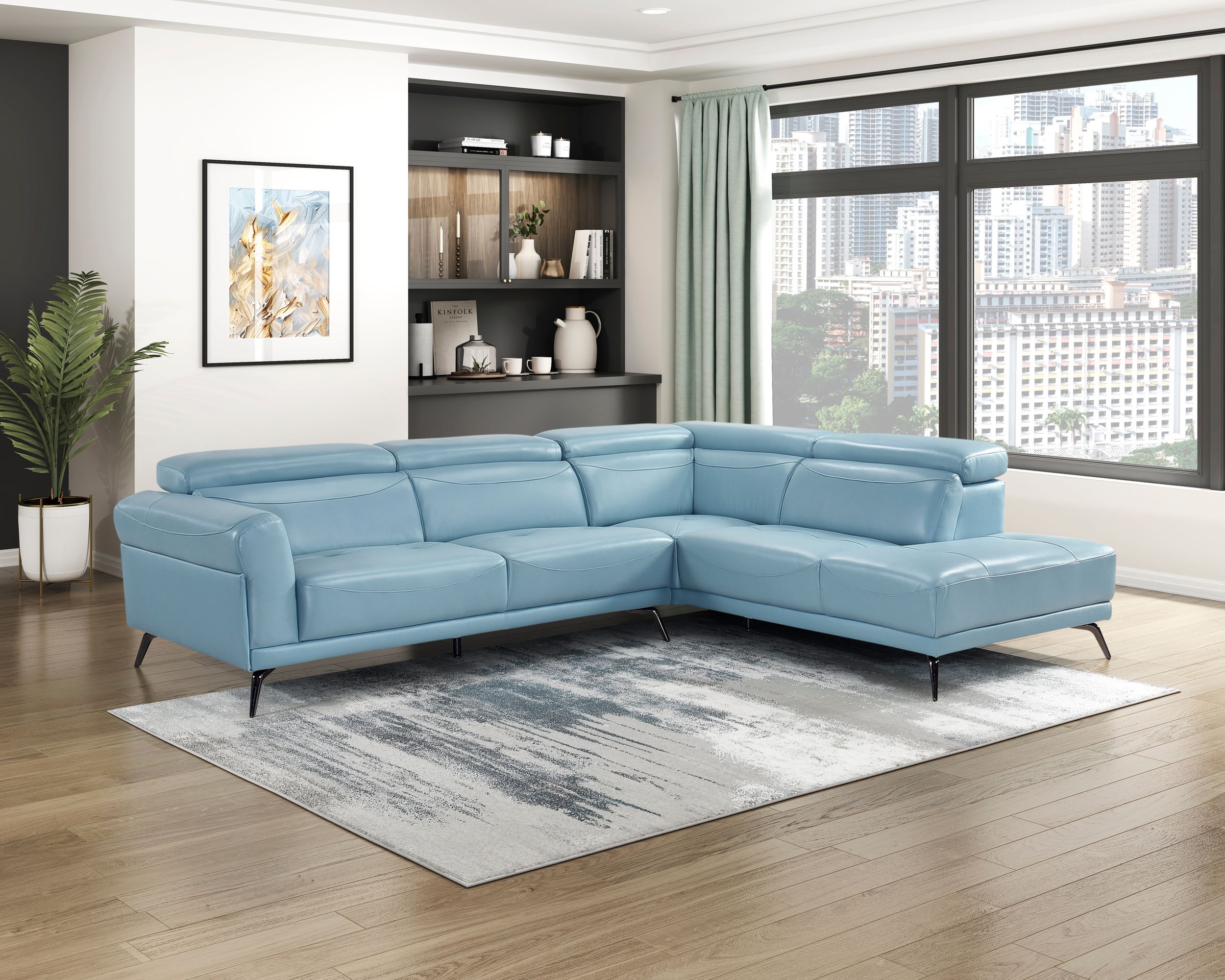 Giselle L-Shaped Leather 2‑Piece Sectional with Right Side Chaise