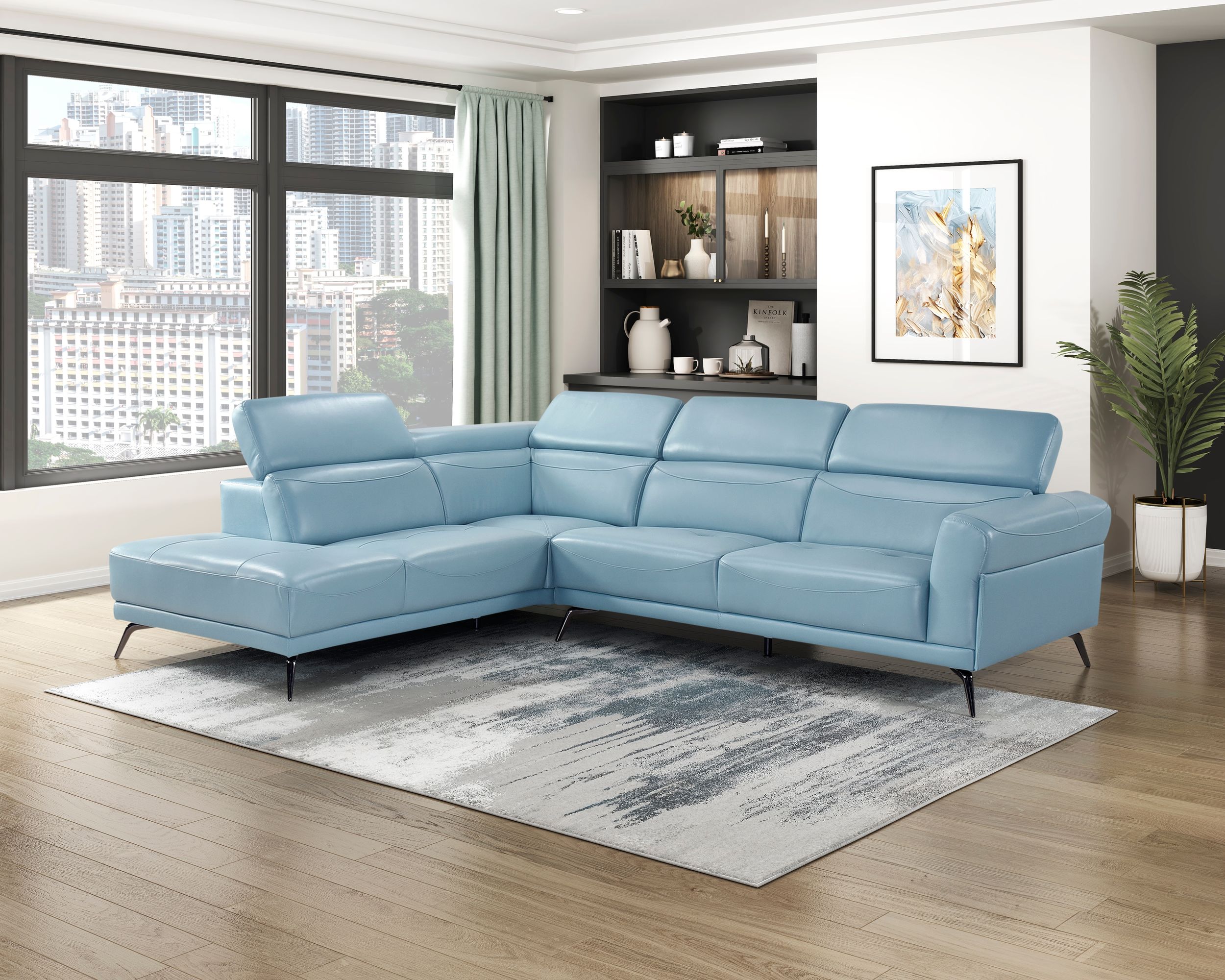 Giselle L-Shaped Leather 2‑Piece Sectional with Left Side Chaise
