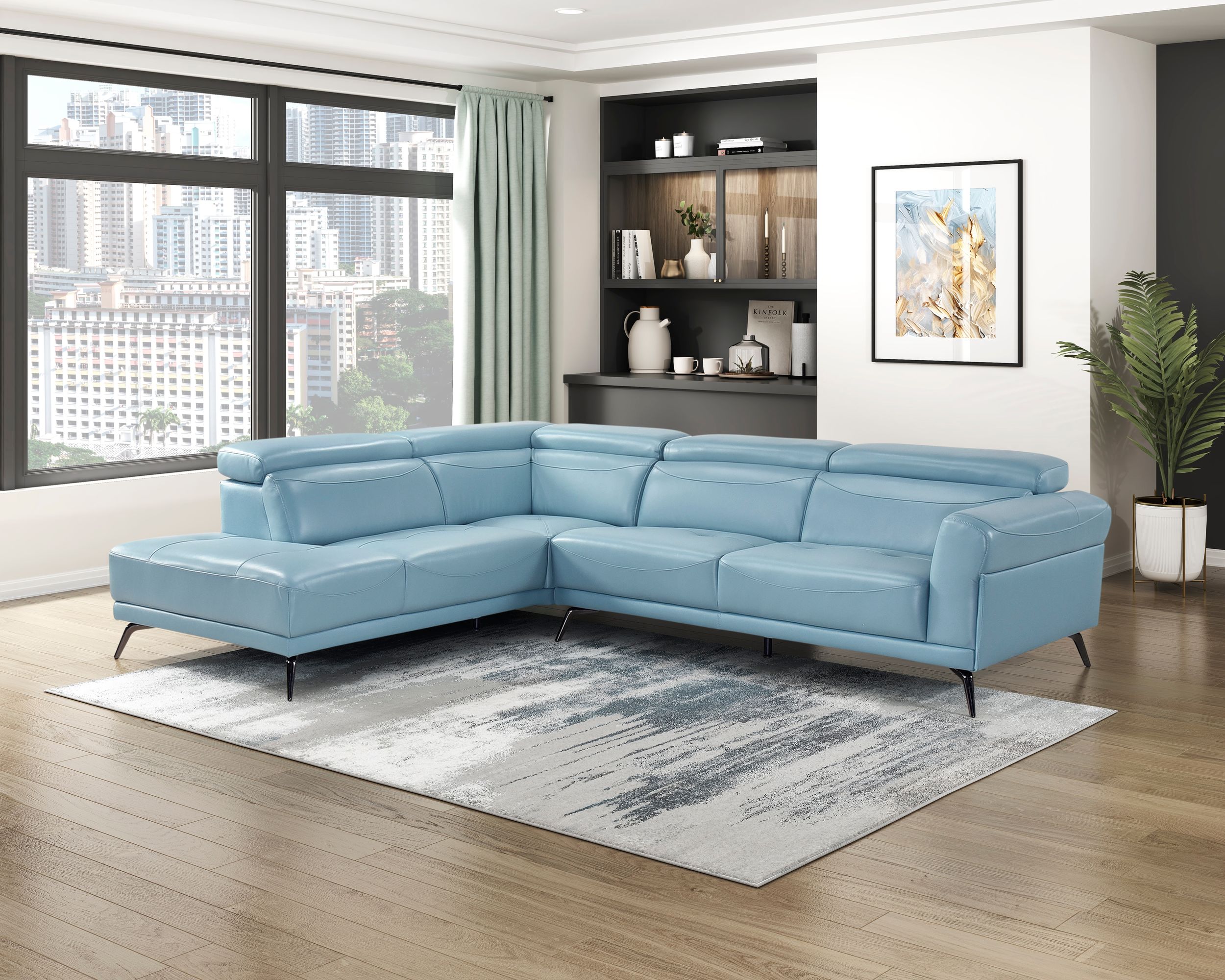 Giselle L-Shaped Leather 2‑Piece Sectional with Left Side Chaise
